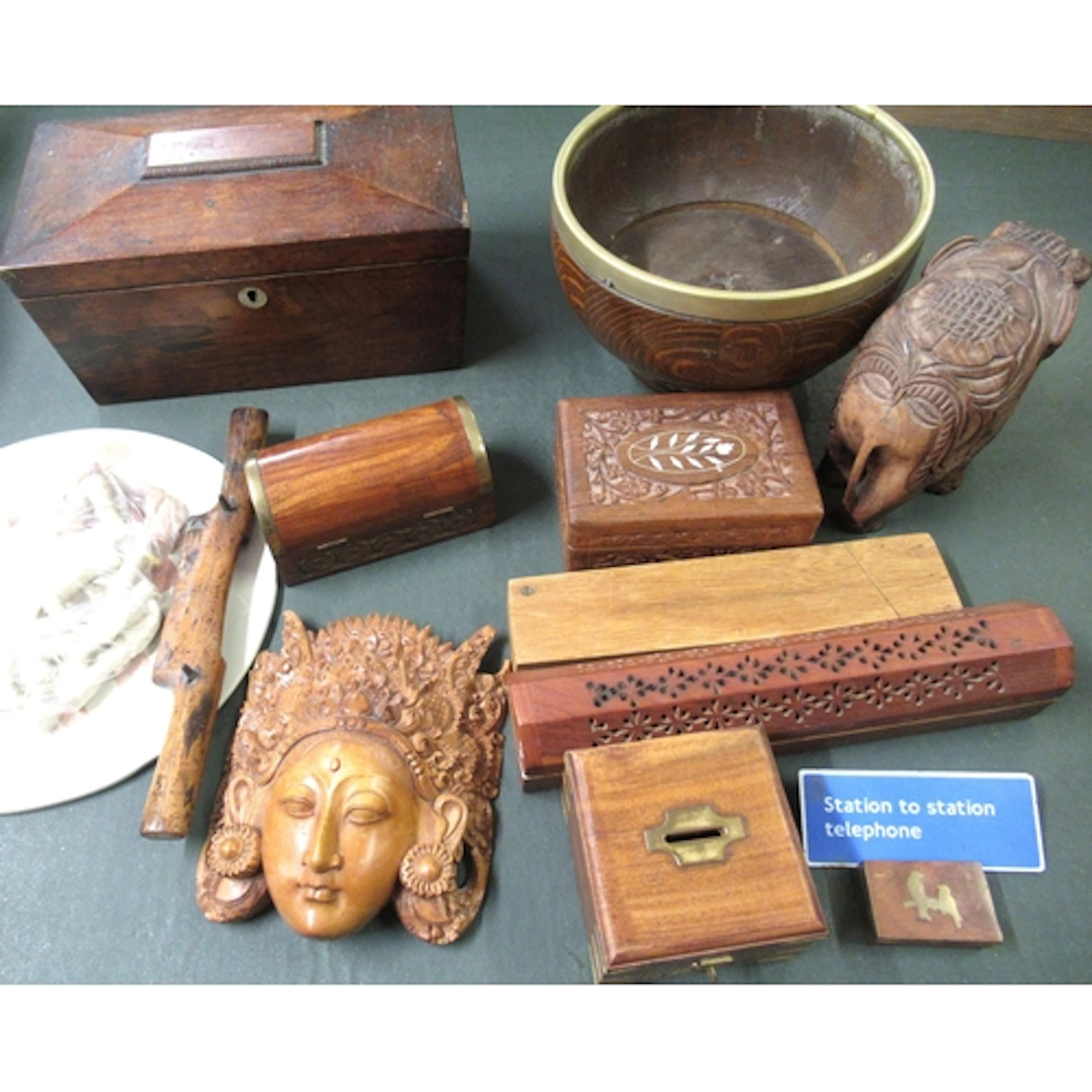 19th Century rosewood sarcophagus shaped tea caddy, and vari...