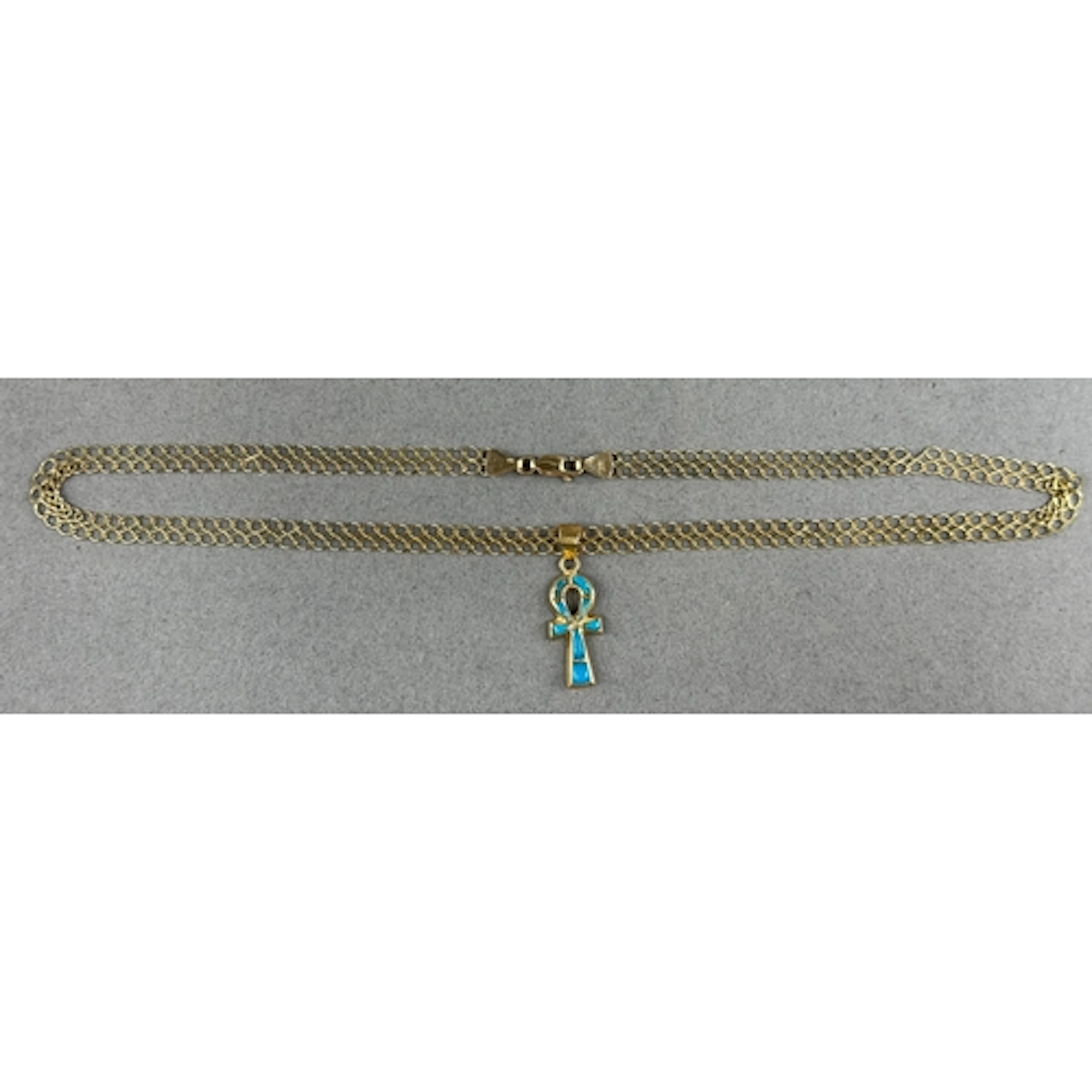 Jewellery: a 9ct gold open link necklace with turquoise set ...