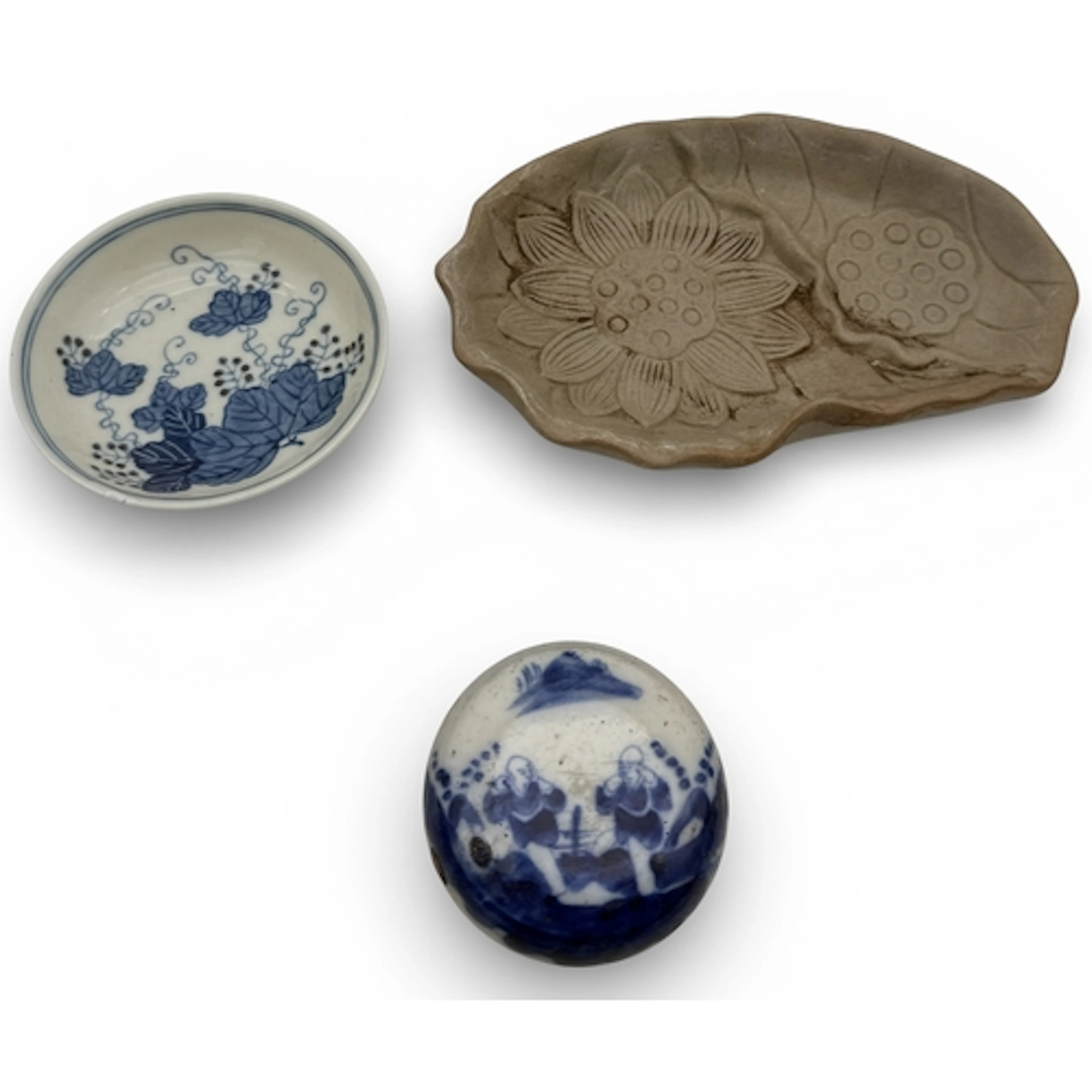 ASIAN CERAMICS TO INCLUDE A CHINESE DISH, JAPANESE INK BOX A...