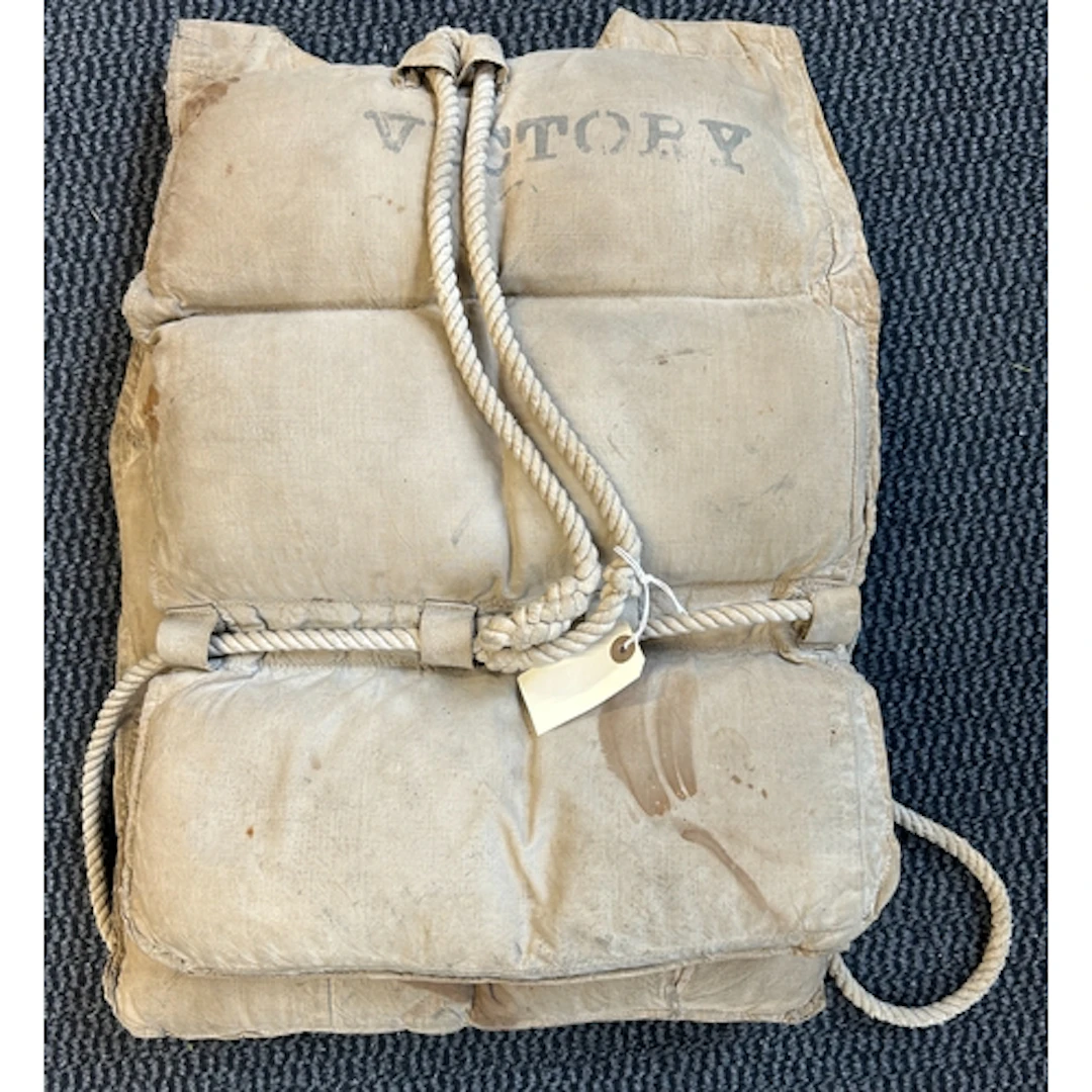 Naval life jacket with rope mounts ink marked Liverpool on ...