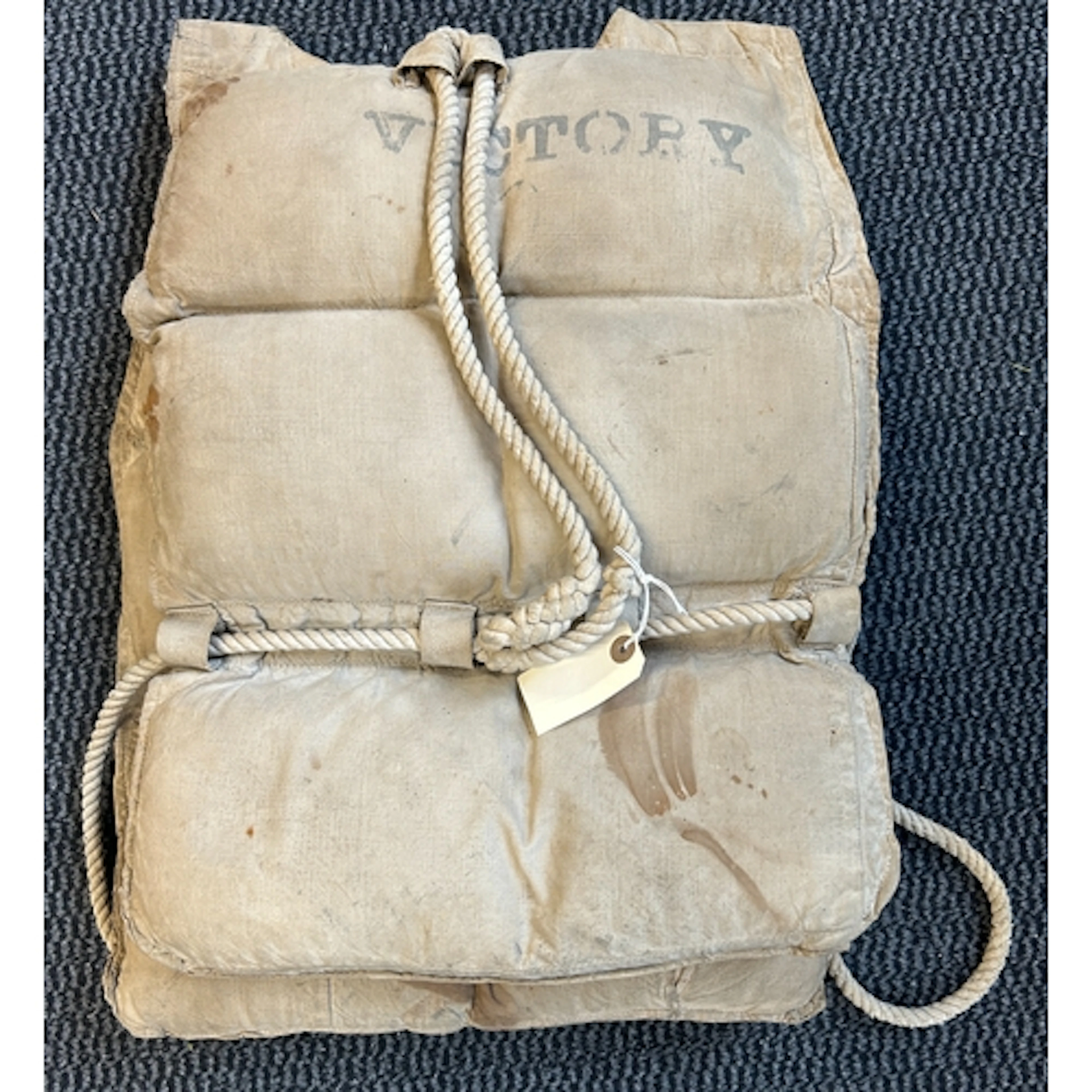Naval life jacket with rope mounts ink marked Liverpool on ...