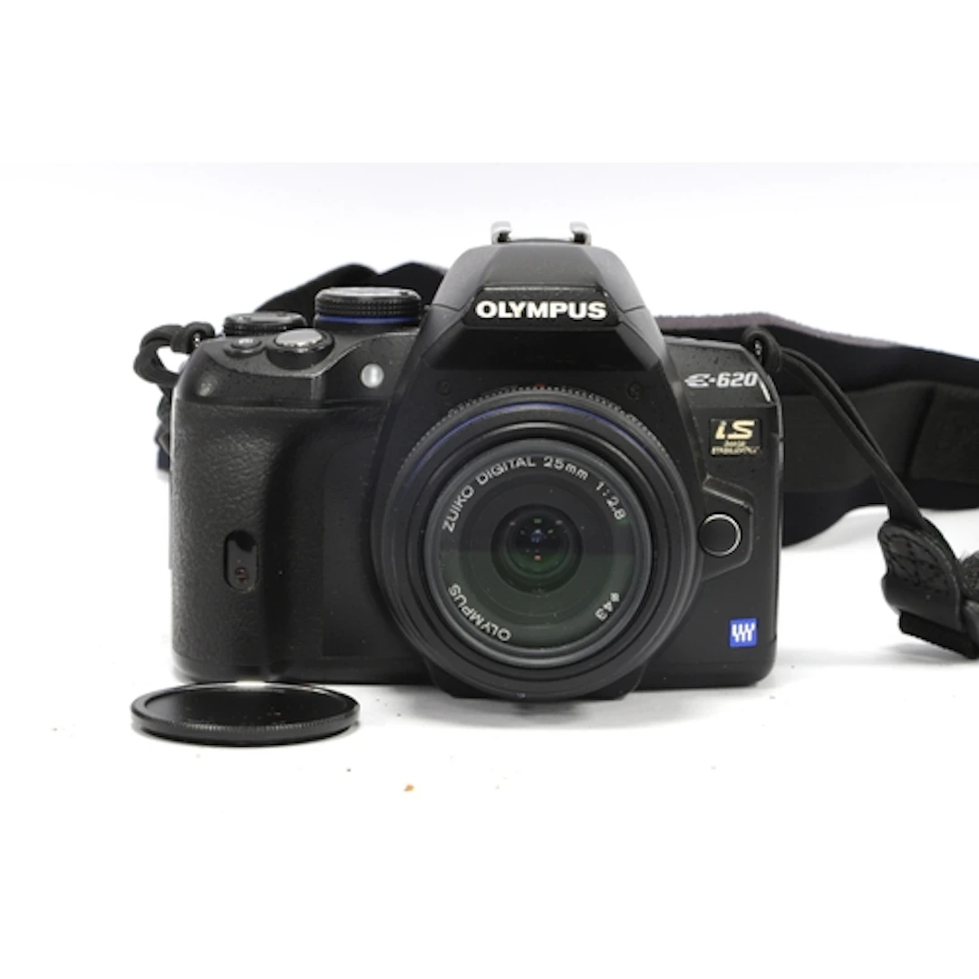 Olympus E-620 Digital Four-Thirds Camera with attached Olymp...