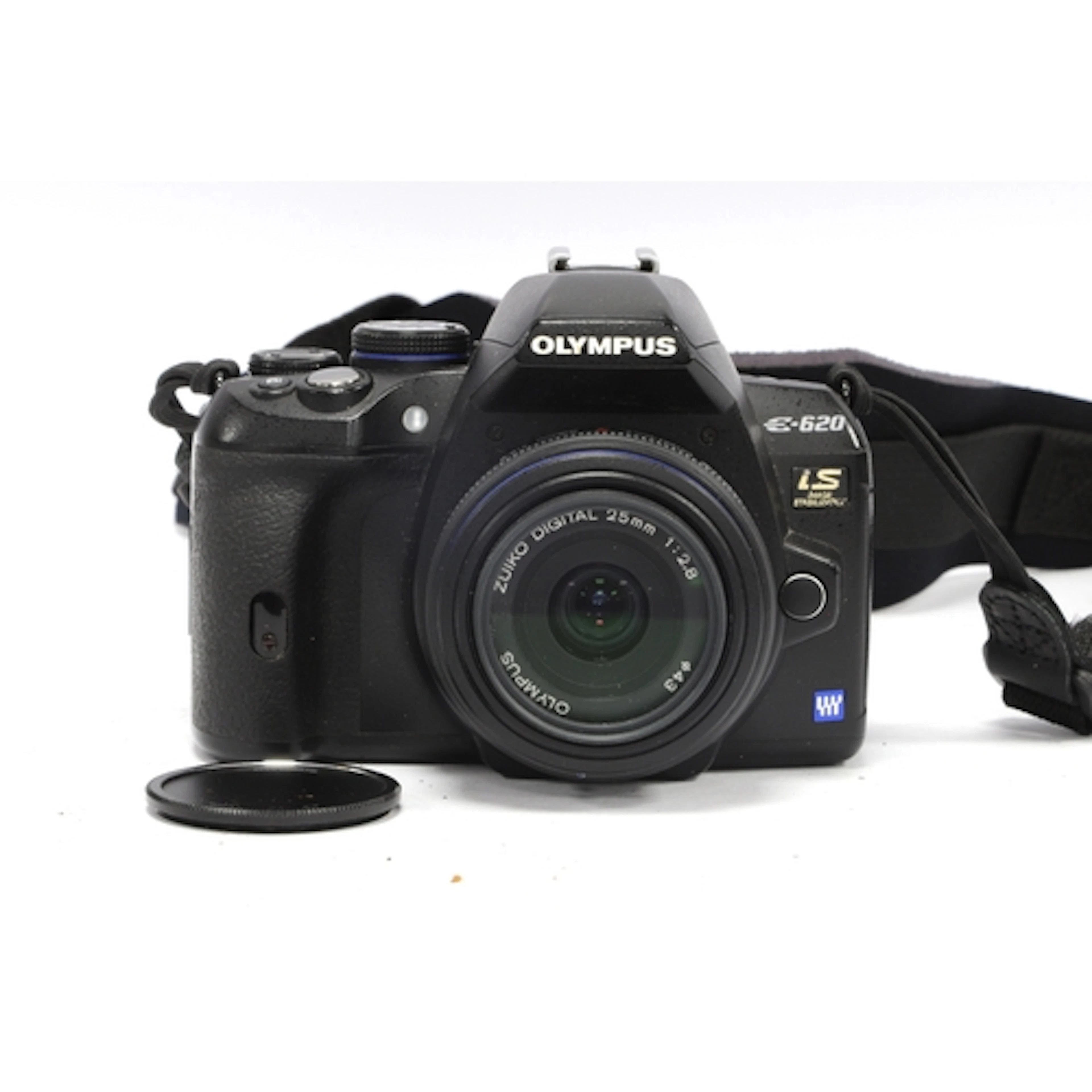 Olympus E-620 Digital Four-Thirds Camera with attached Olymp...