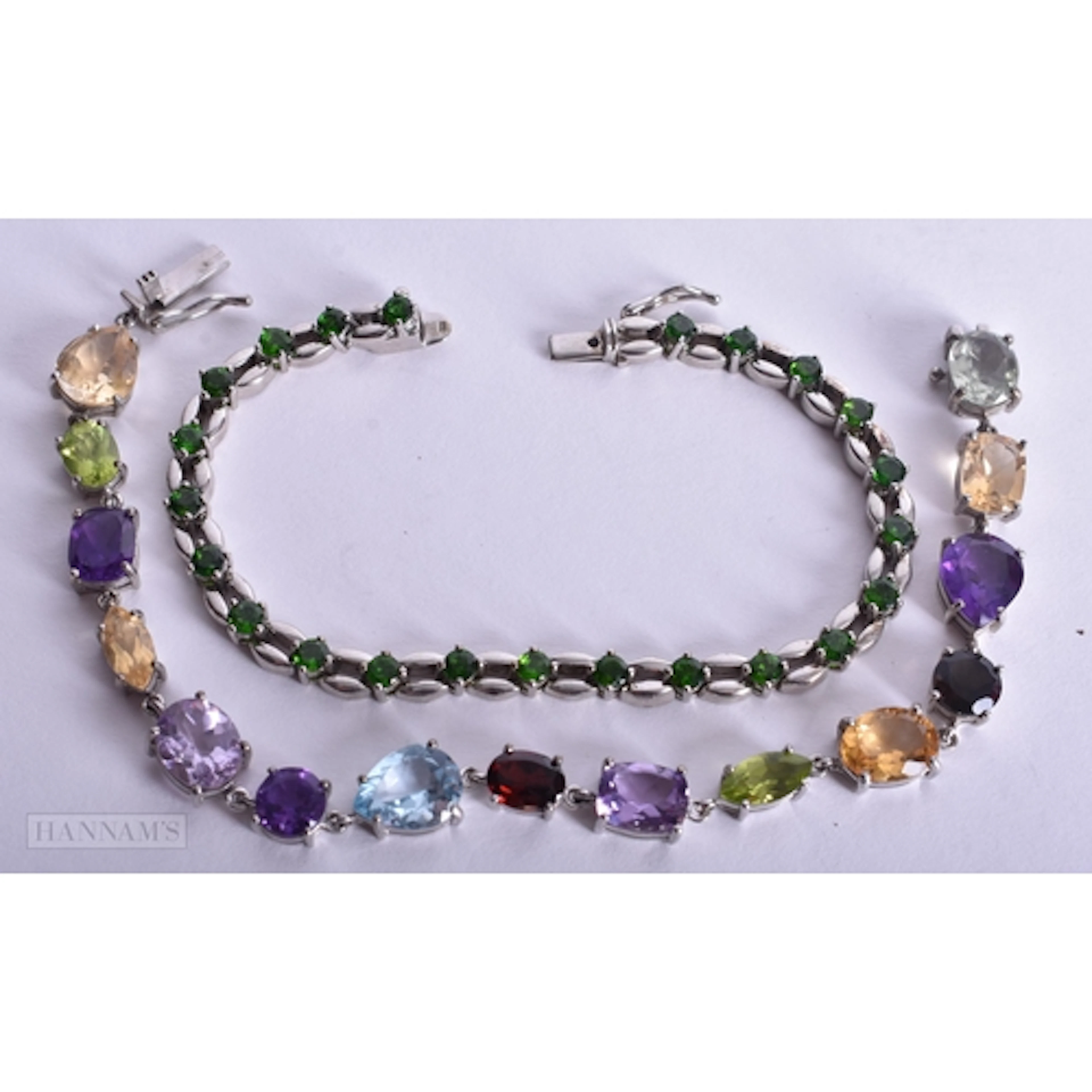 Collection of Sterling Silver Gemstone Bracelets inc. Diopsi...