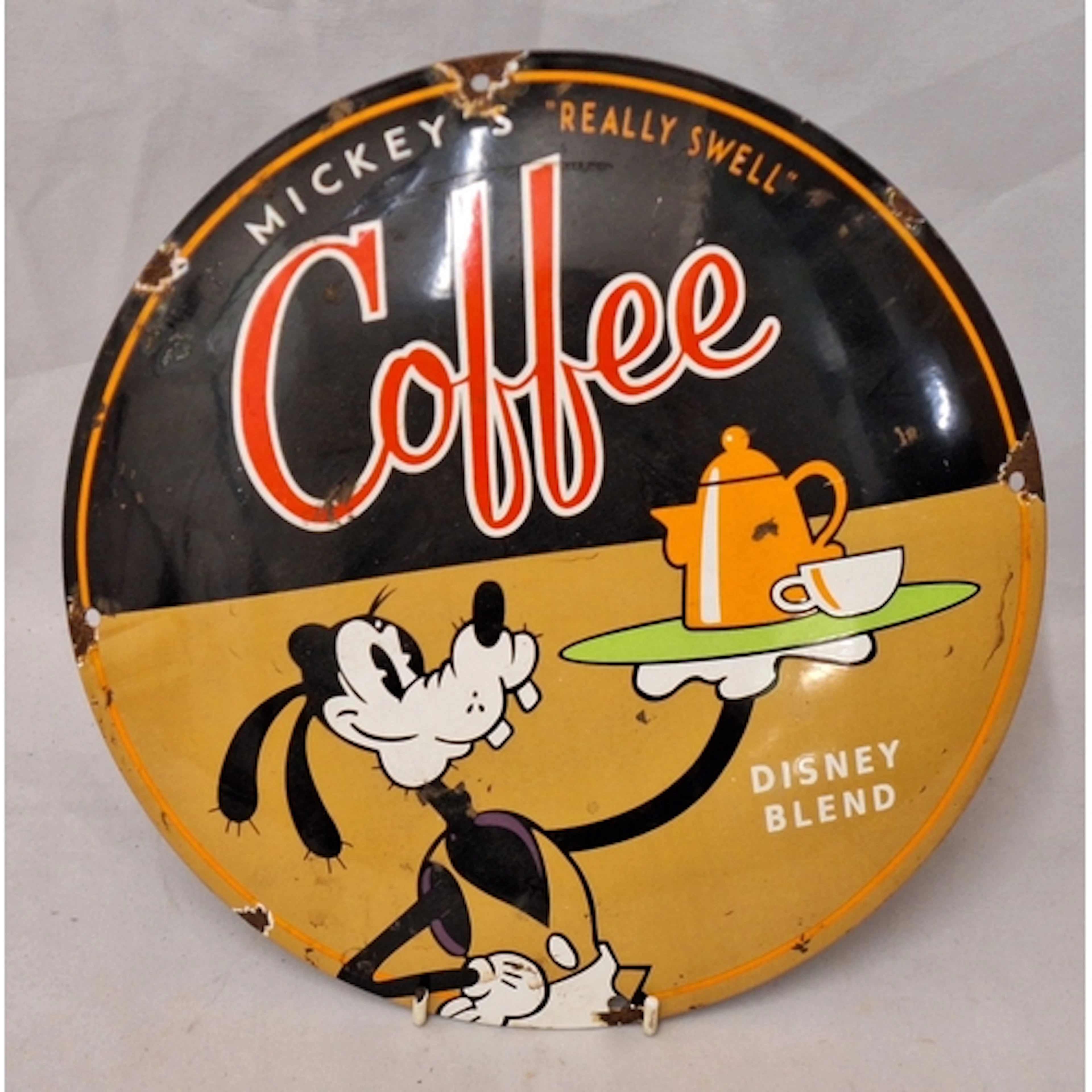 Circular Disney Enamel Coffee Sign 'Mickey Really Swell Coff...
