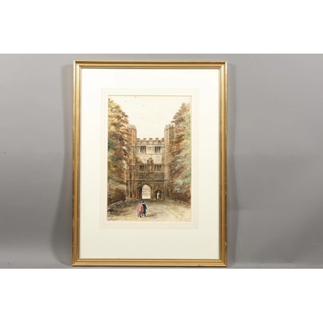19TH CENTURY SCHOOL, Trinity Gateway Cambridge, watercolour ...
