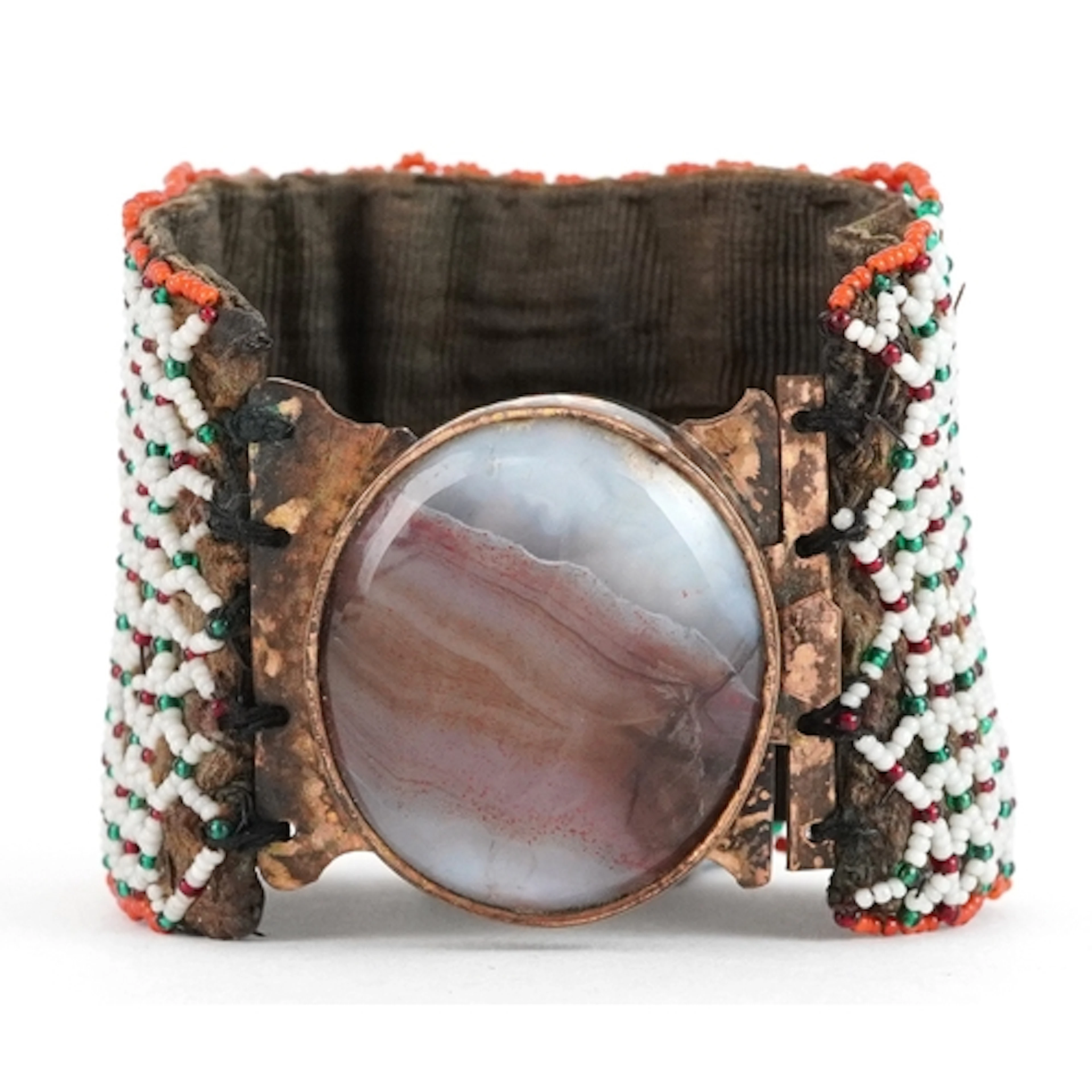 18th century beadwork bracelet with gilt metal cabochon agat...