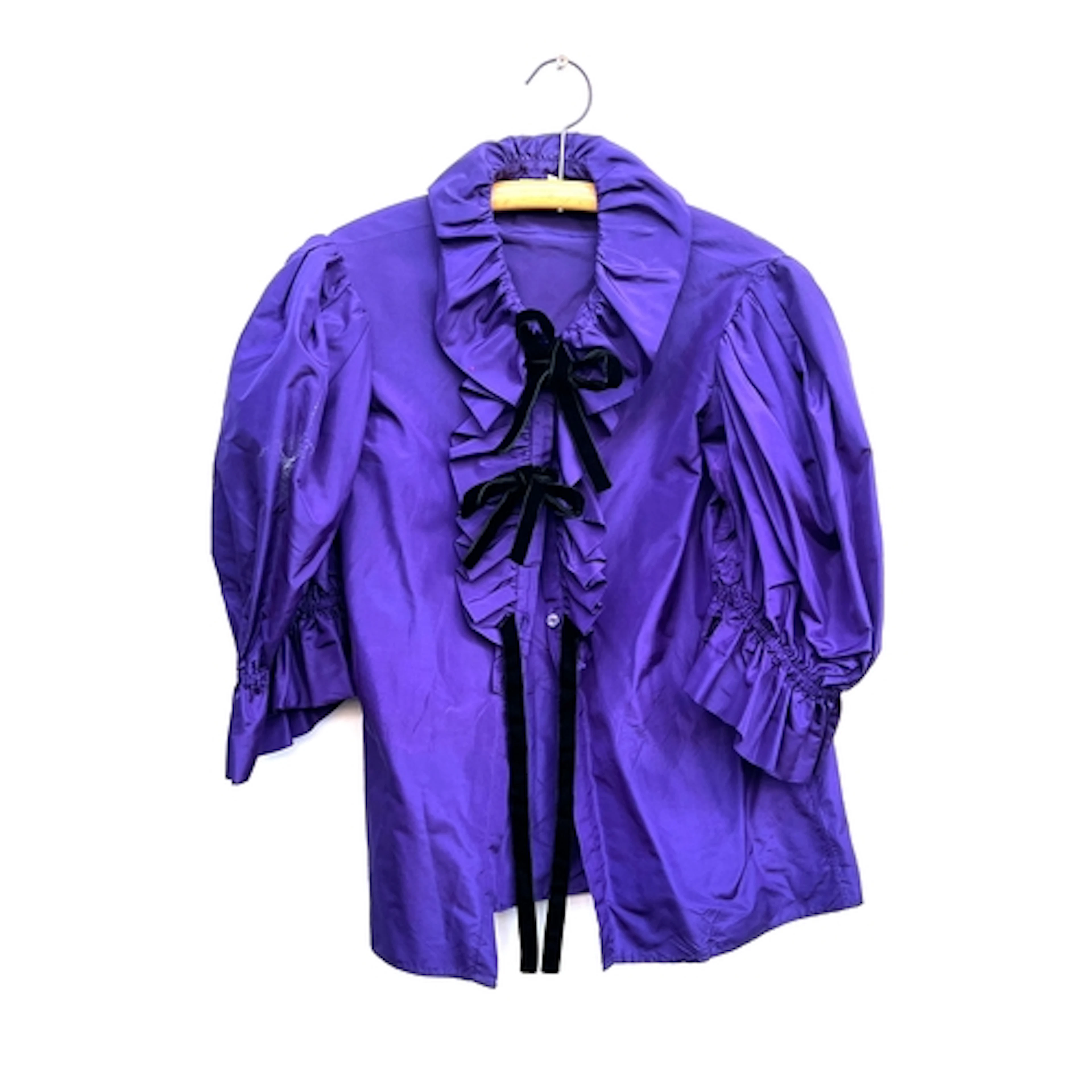 A Yves Saint Laurent Rive Gauche purple silk blouse with ruf...