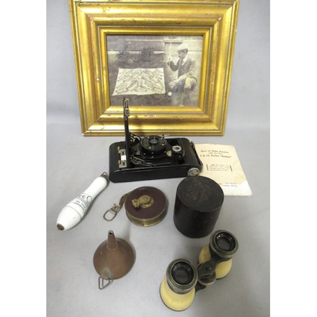 Box of miscellaneous items, including framed photograph of a...