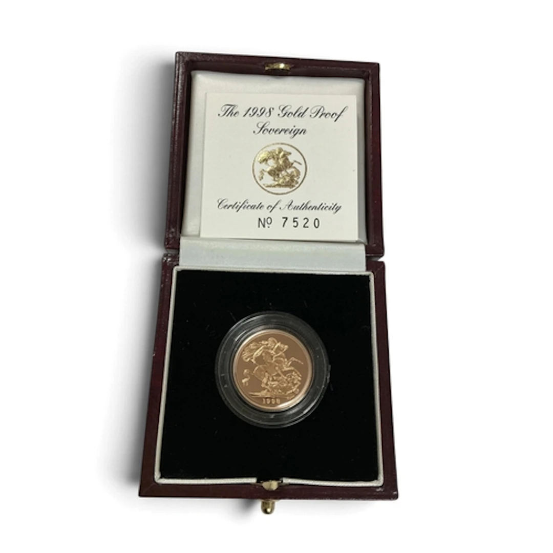 1998 Royal Mint Gold Proof Sovereign, cased with a certifica...