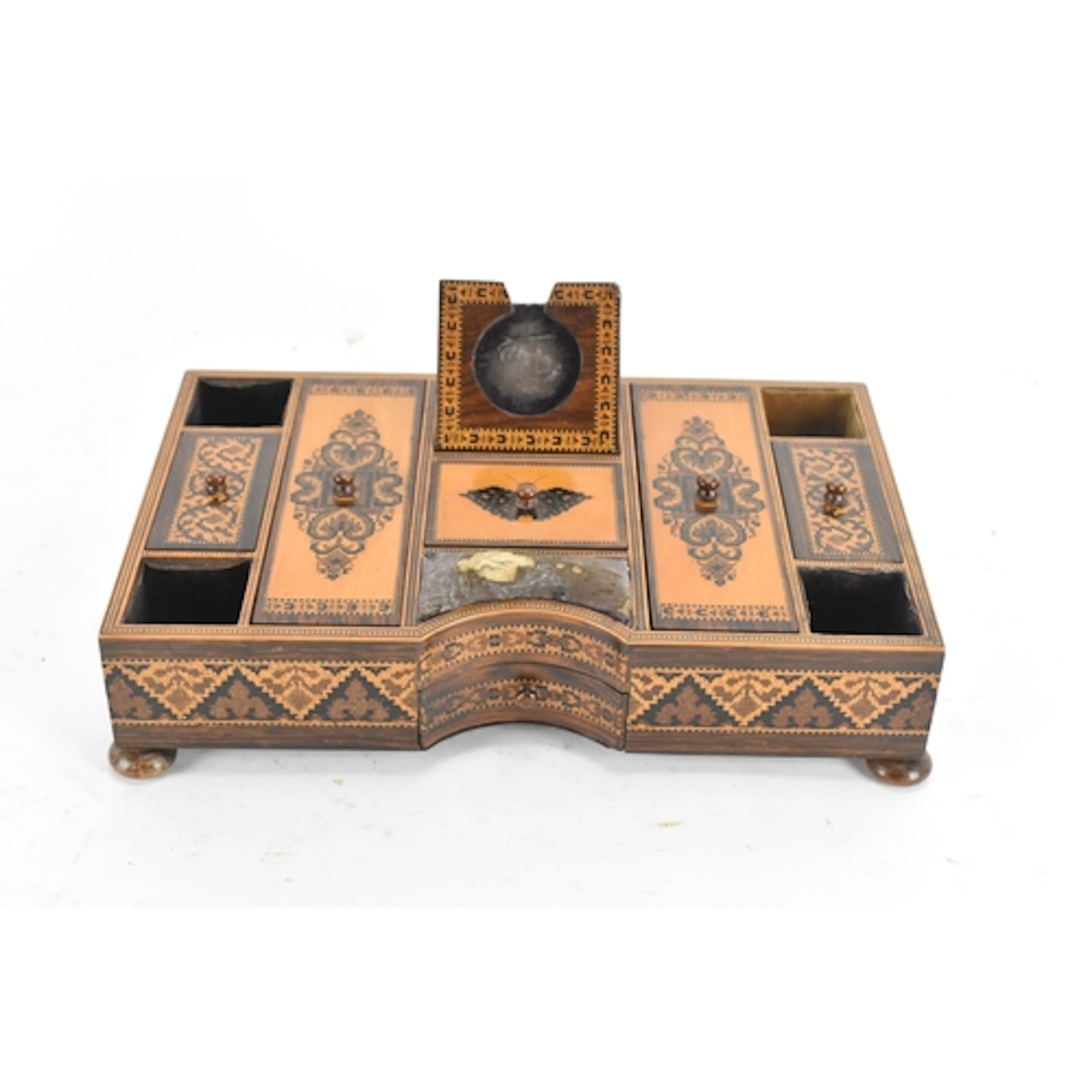 A 19th century Tunbridge ware rosewood stationery box, of re...