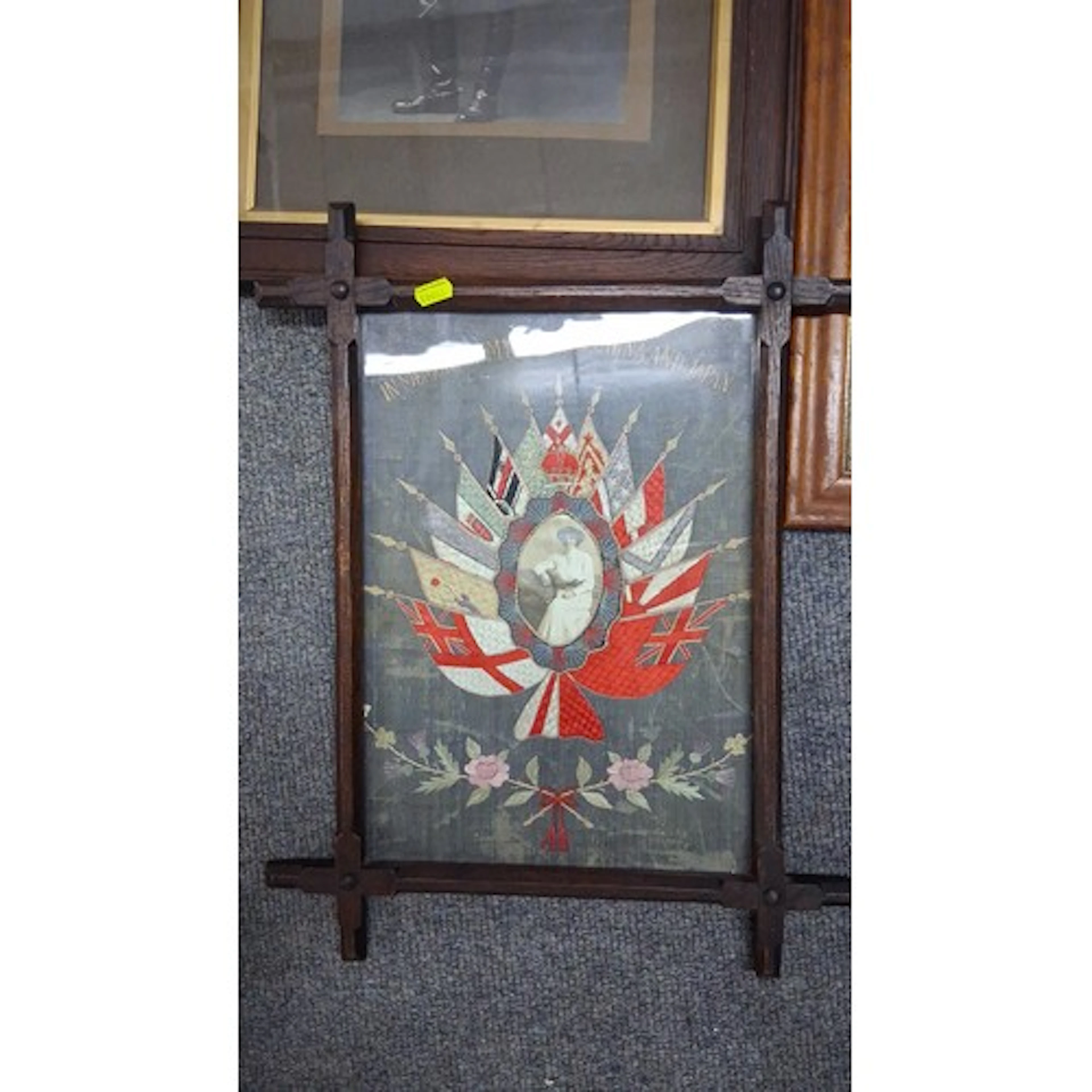 A group of framed works comprising 2 military portrait photo...