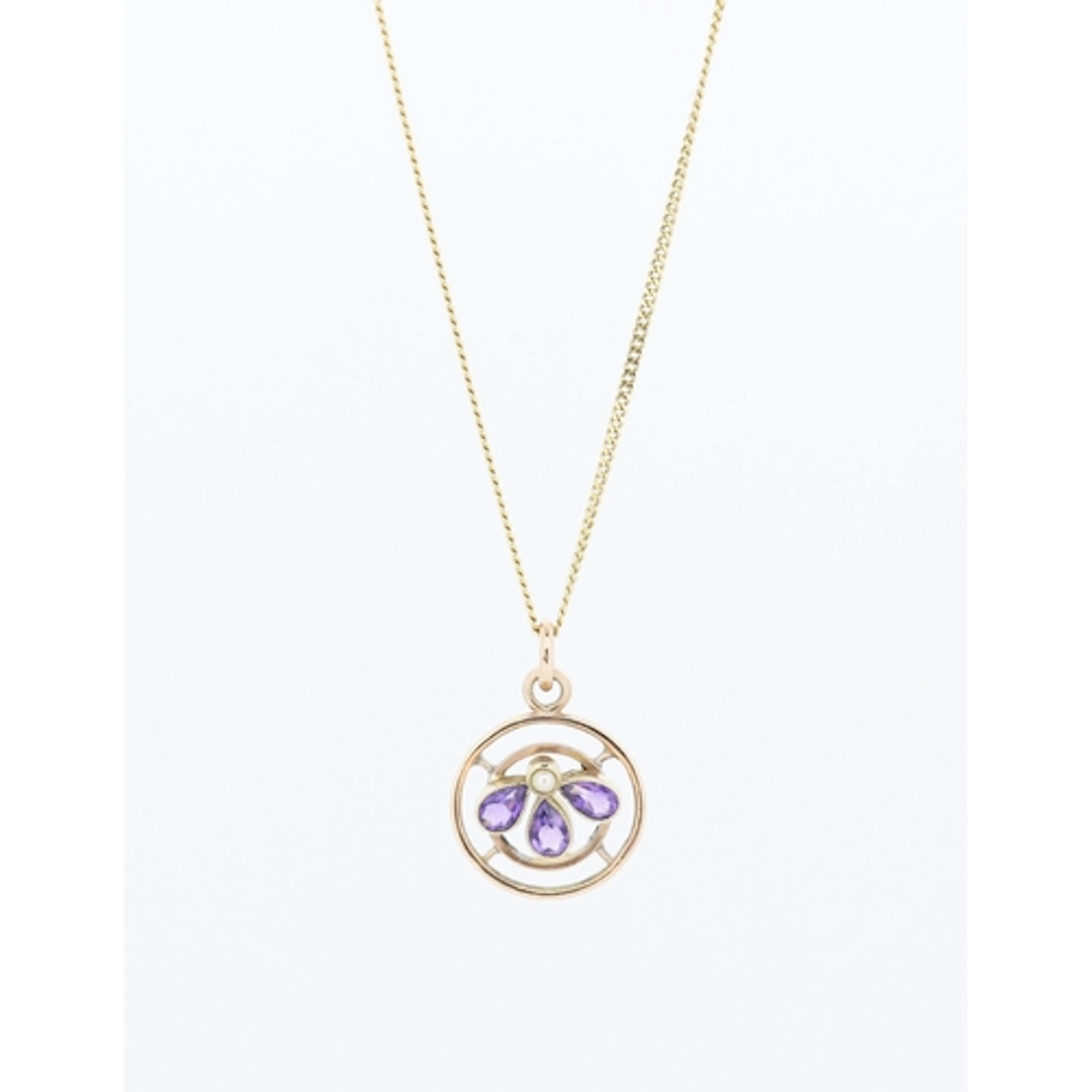 Pear Cut Amethyst Three Stone Set Pendant with Further Seed ...