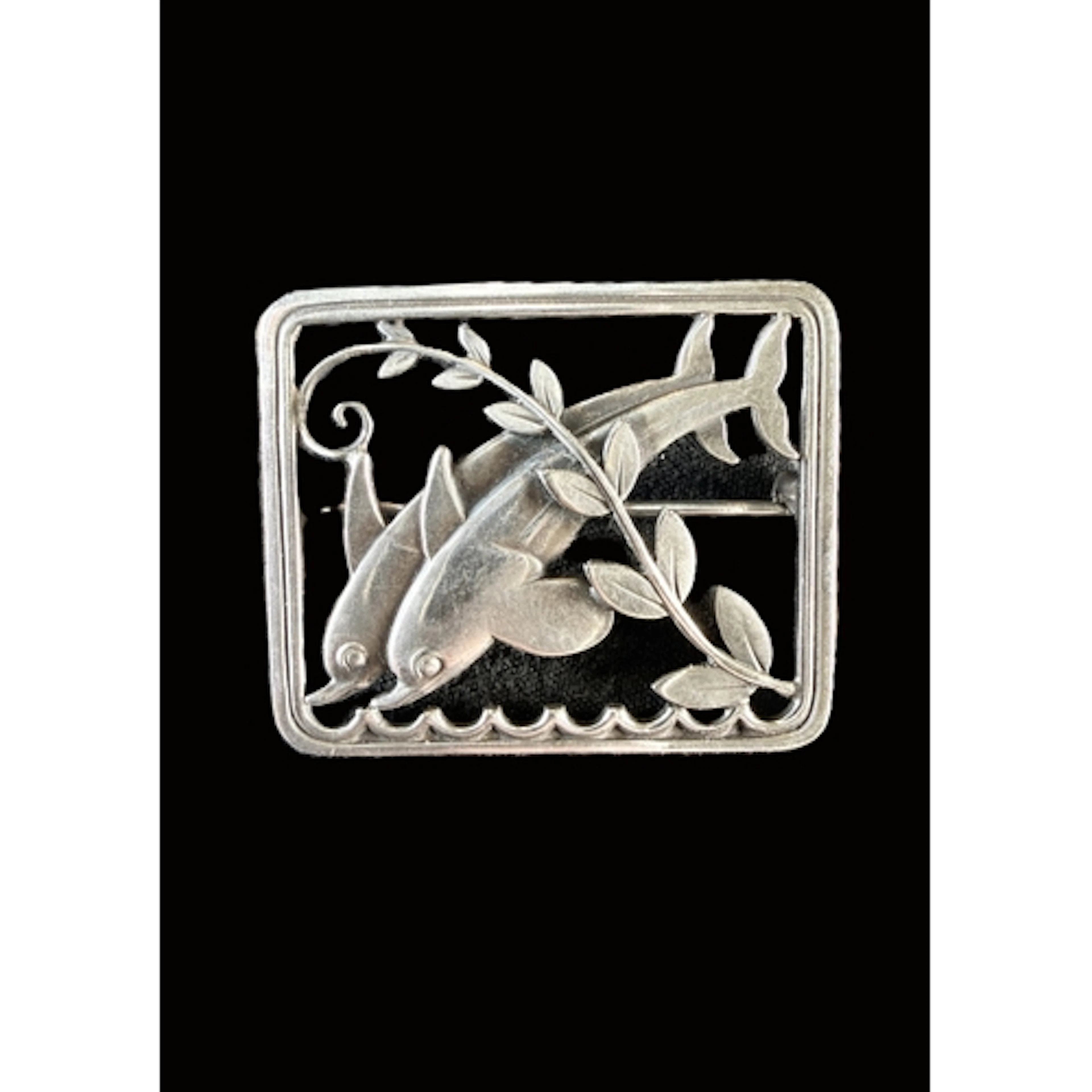 Georg Jensen: a silver rectangular openwork brooch with 2 do...