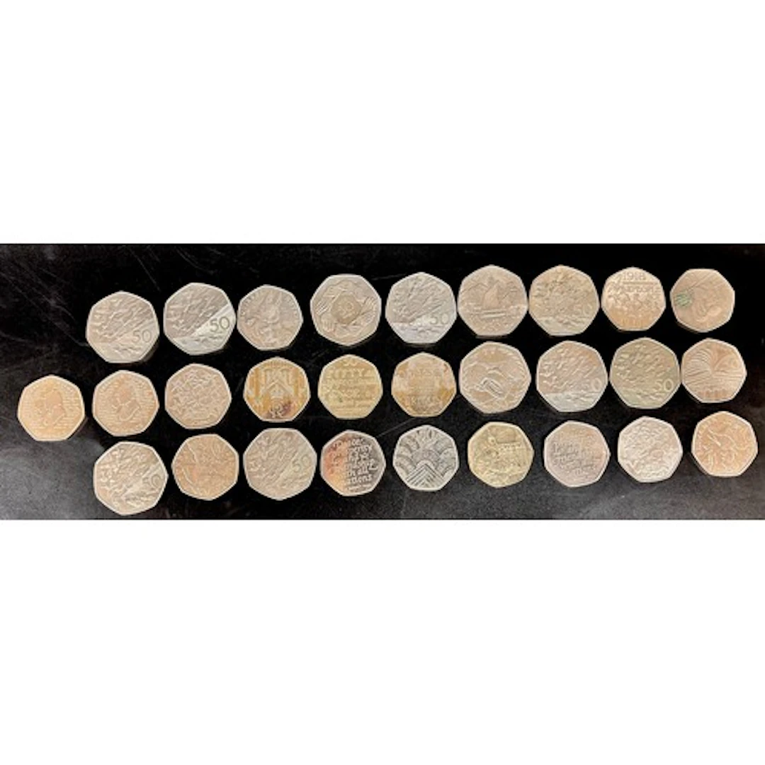A collection of 50p coins