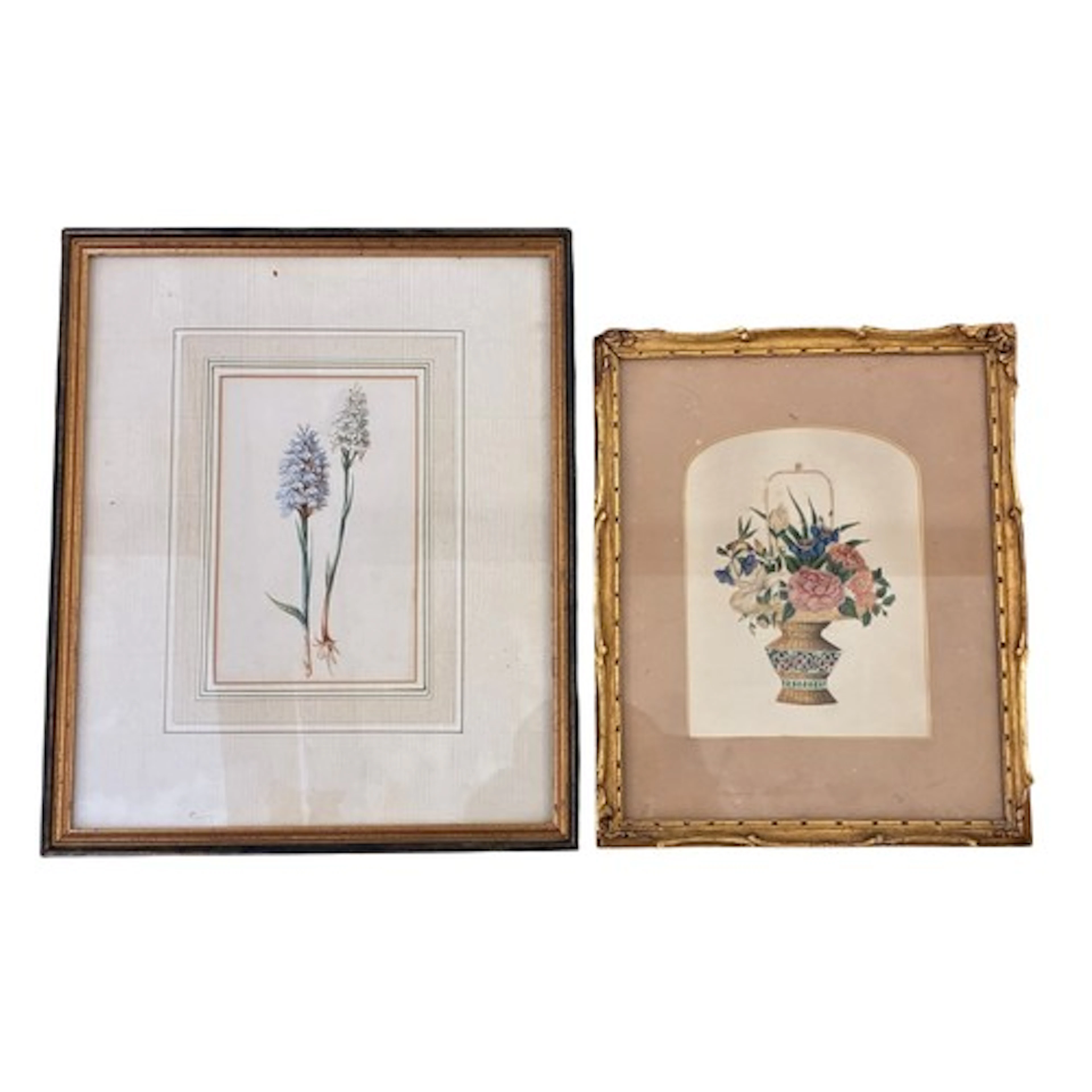Two framed floral paintings, to include: A cut-out Chinese p...