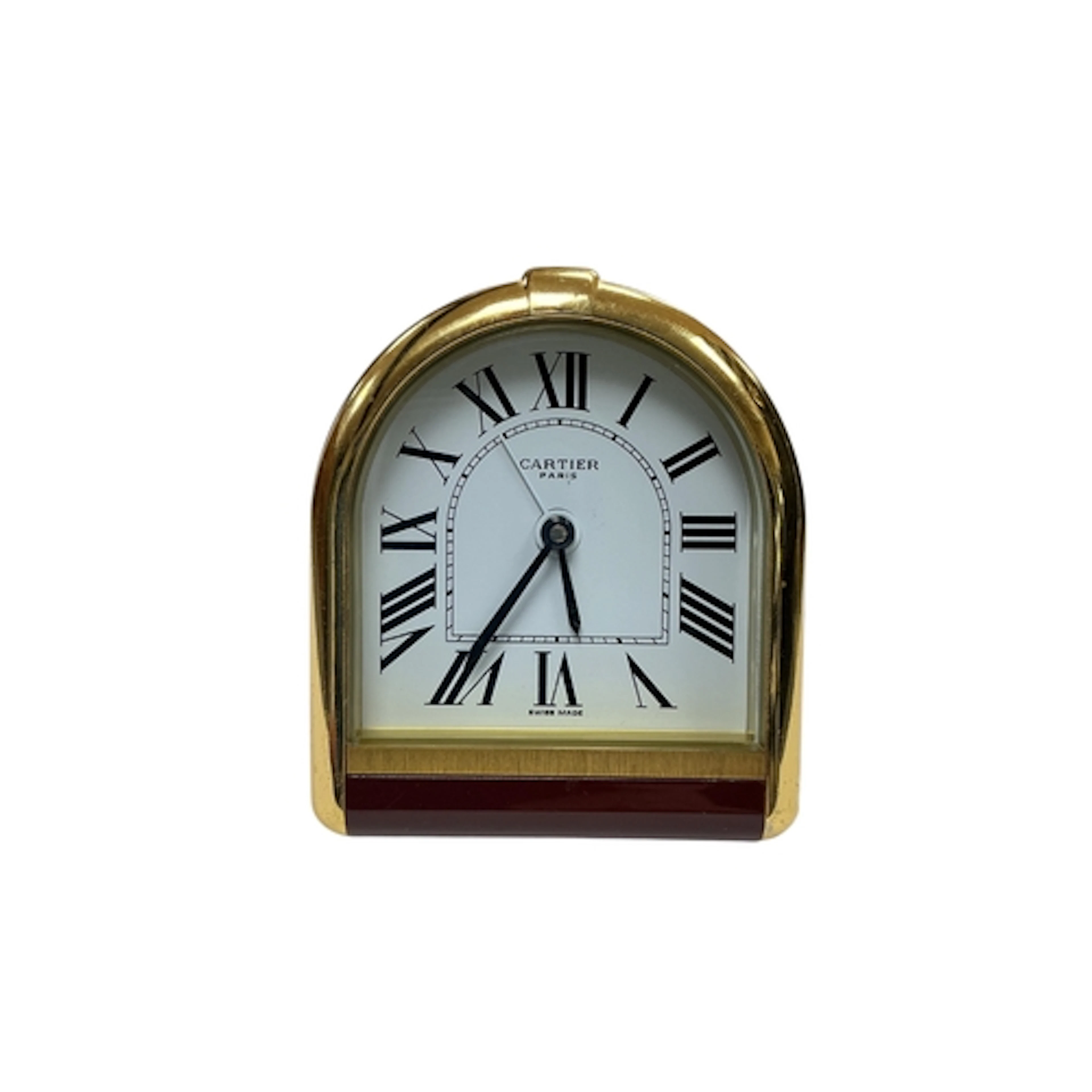 A Cartier Romane travel clock, no. 103028, 8.5 x 7.5cm....
