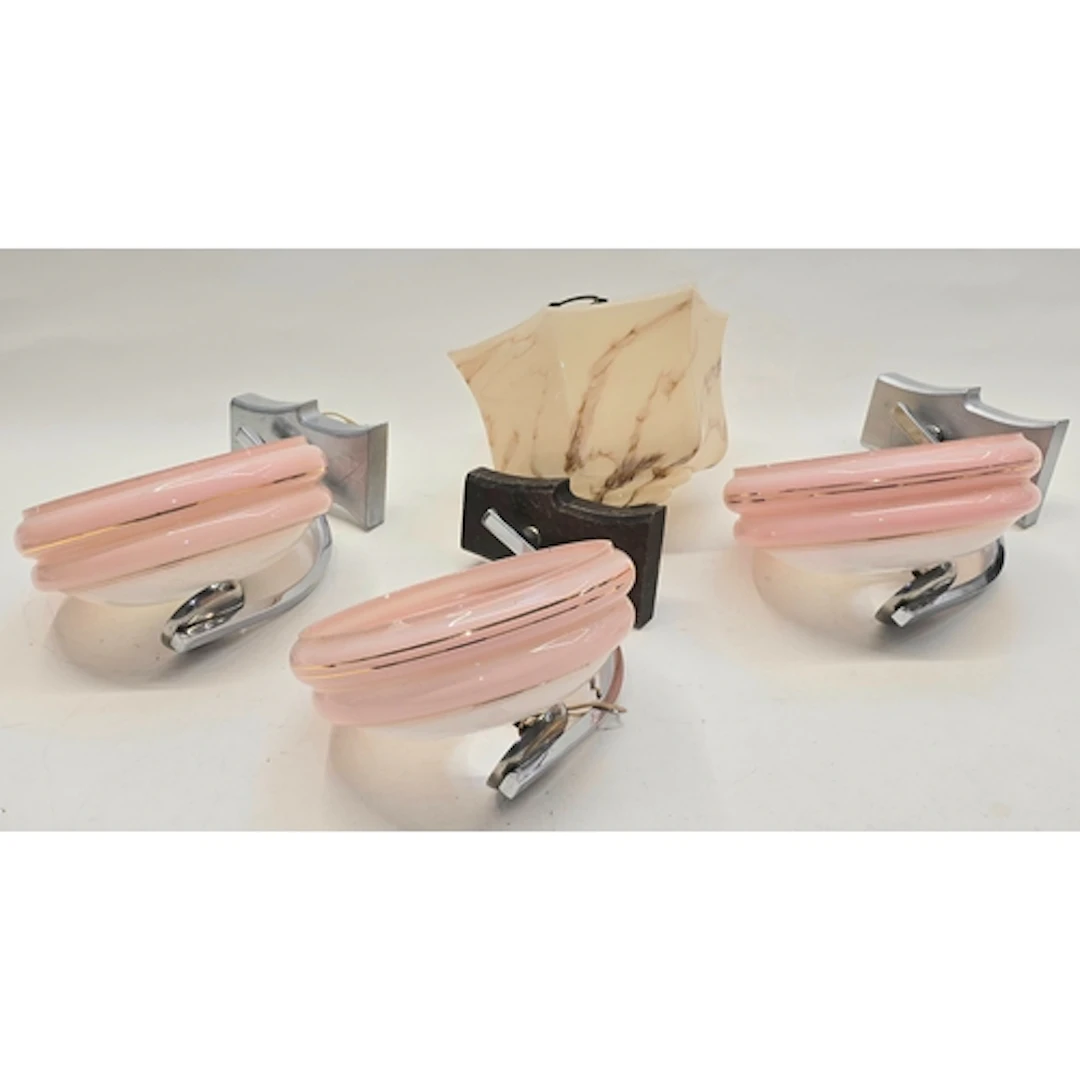 A set of three genuine vintage Art Deco wall sconces with ch...