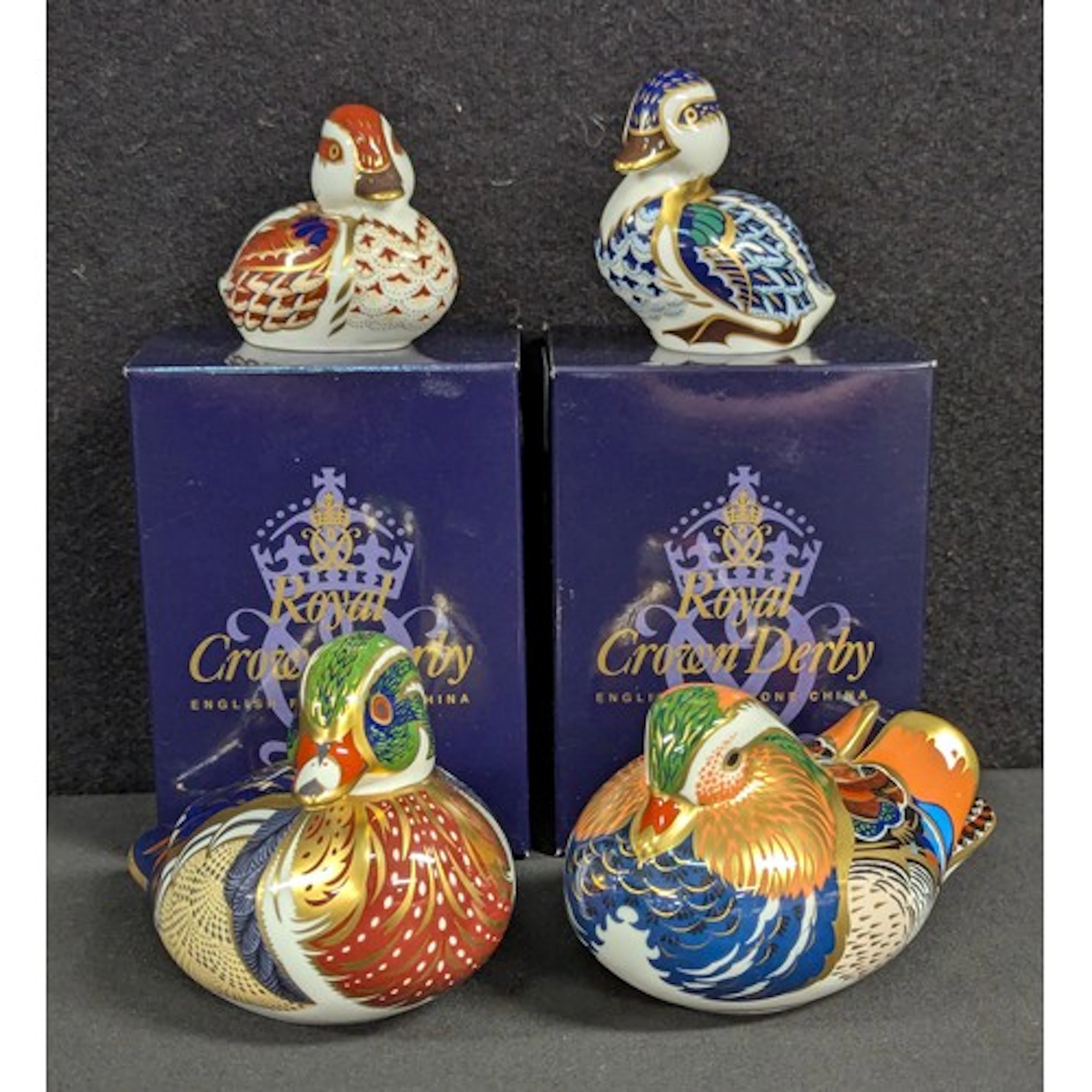 A Royal Crown Derby paperweight, Carolina Duck, gold stopper...