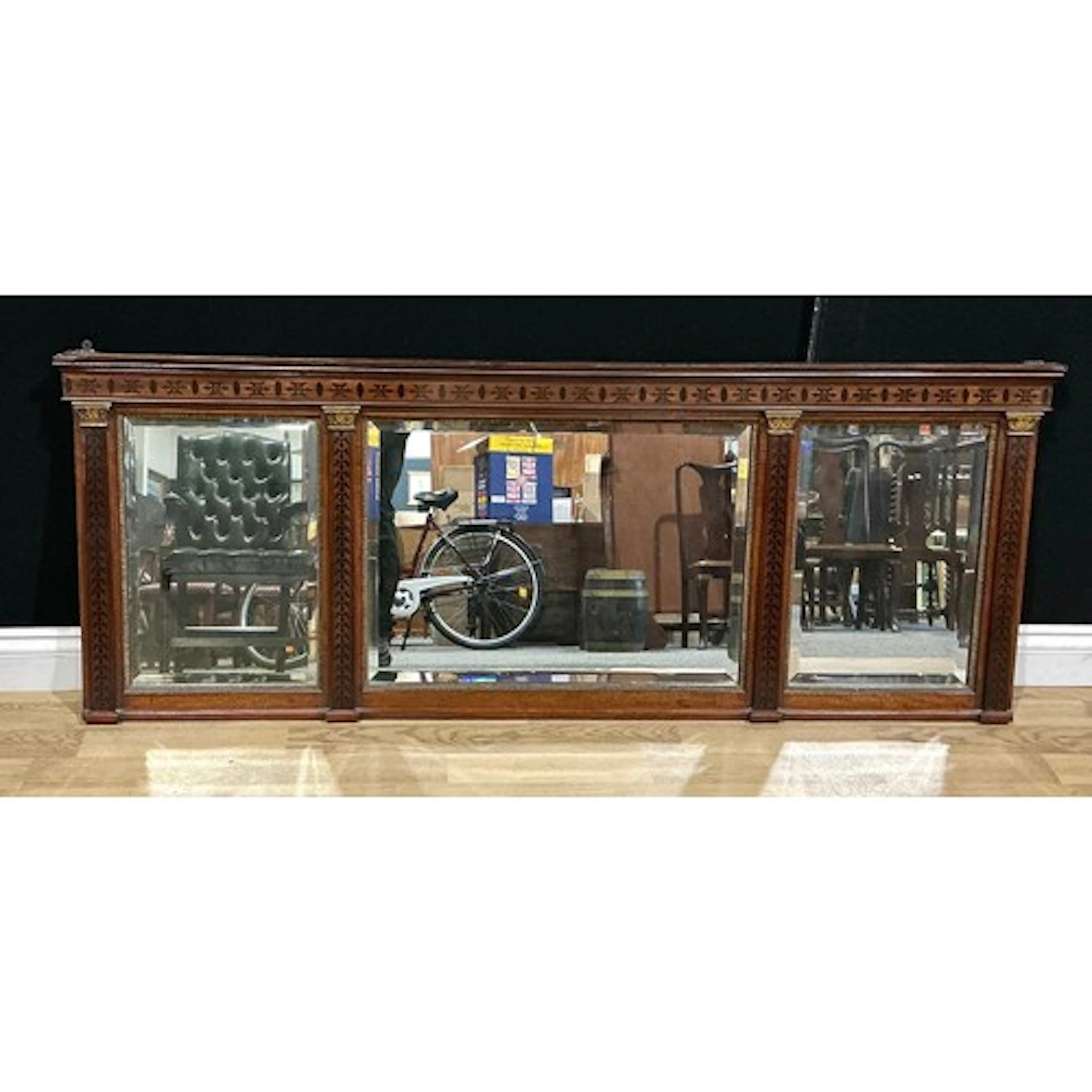 A Regency style triple-plate chimney glass, bevelled mirror ...