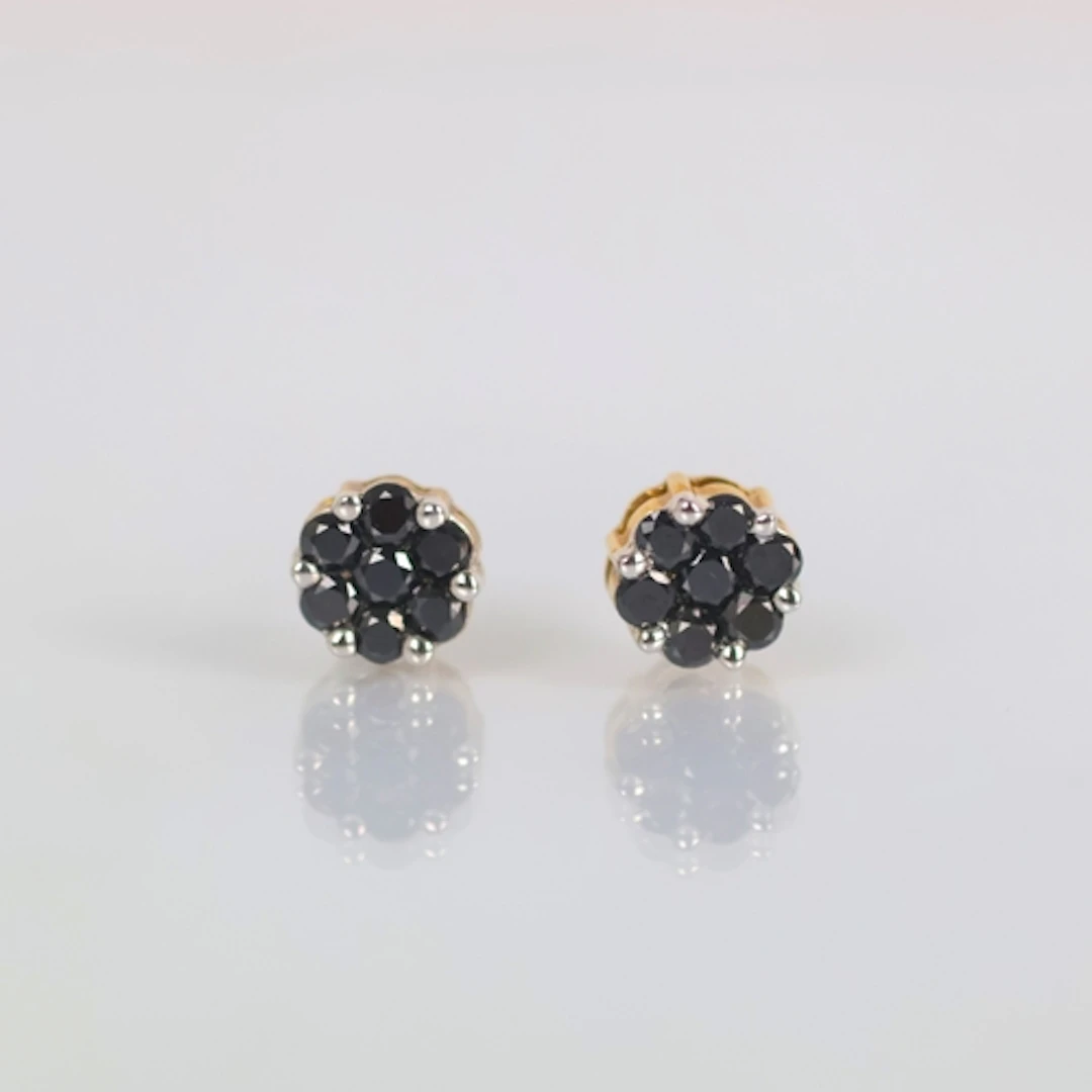 A pair of contemporary black diamond cluster earrings, of ty...