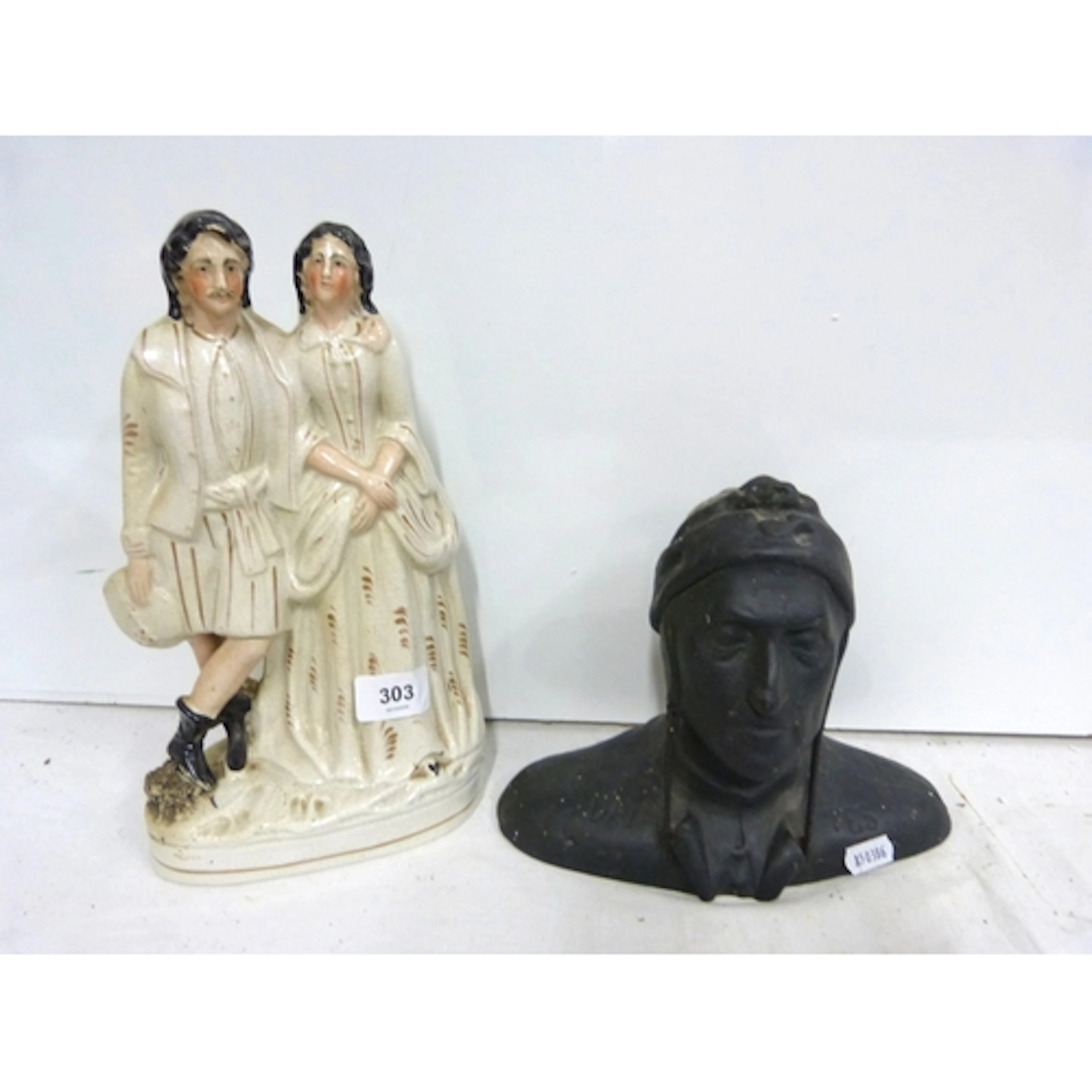 Ceramic head & shoulders bust of Dante and a Staffordshi...
