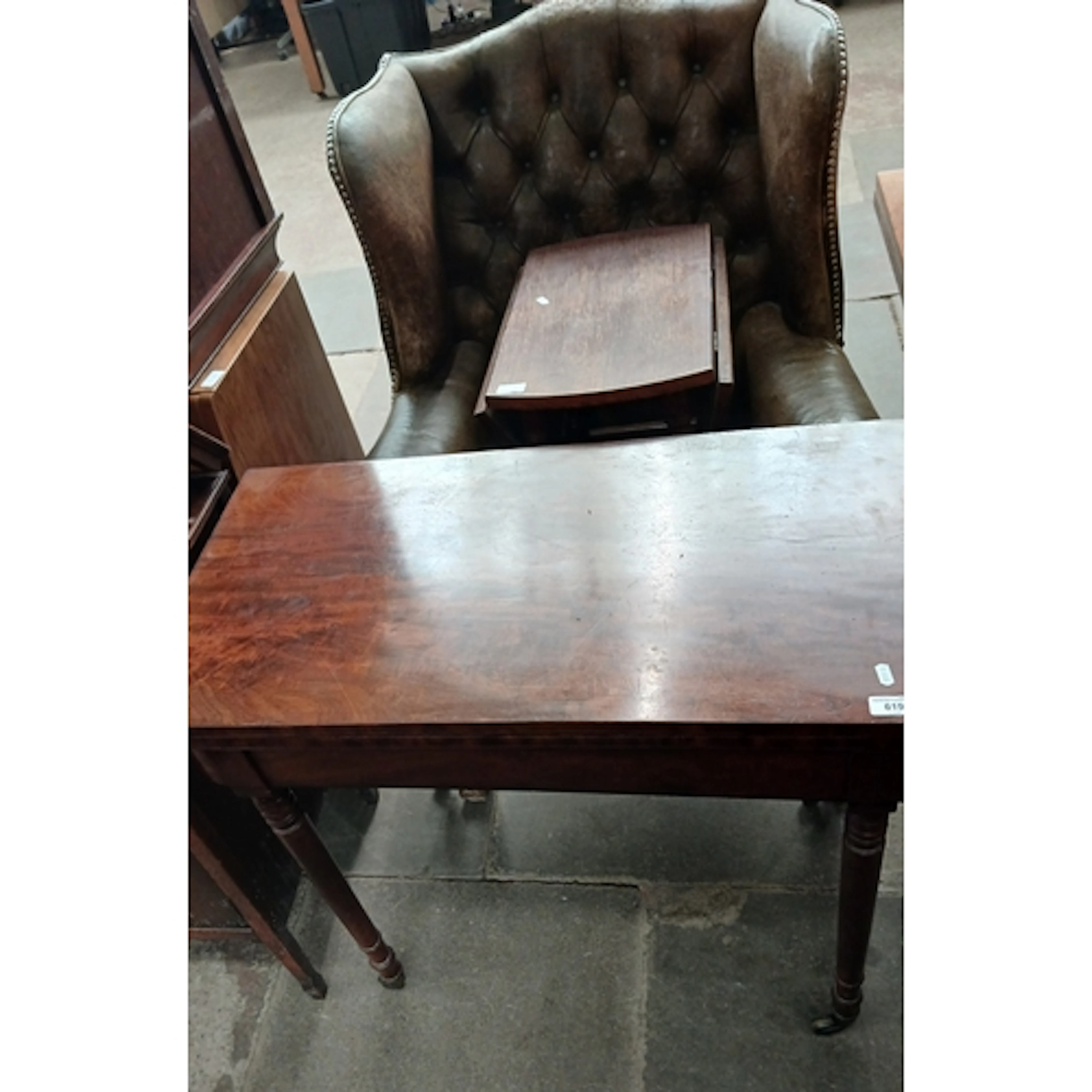 Three pieces of furniture comprising fold over card table, w...