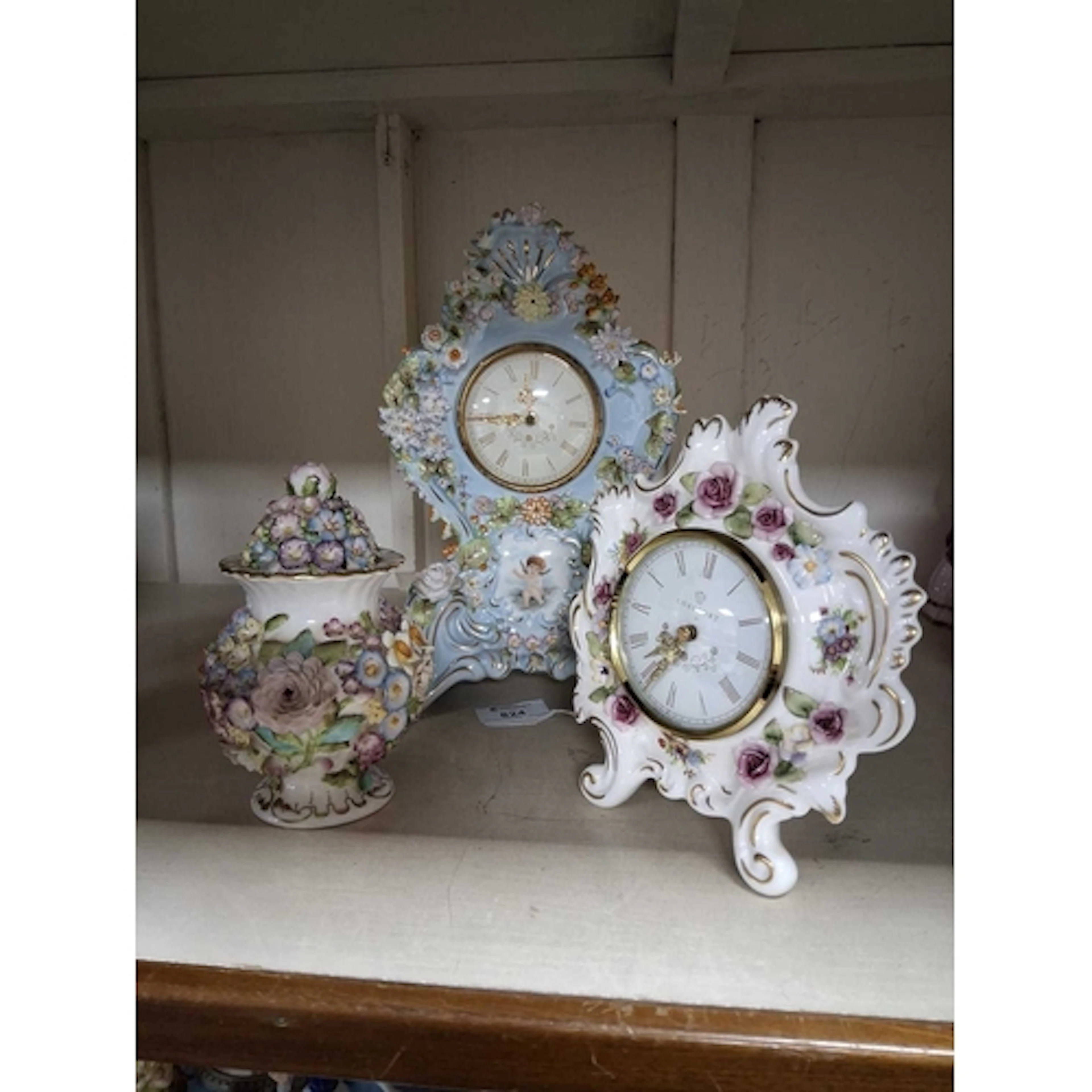TWO COALPORT MANTEL CLOCKS AND A COALPORT COVERED POT, all f...