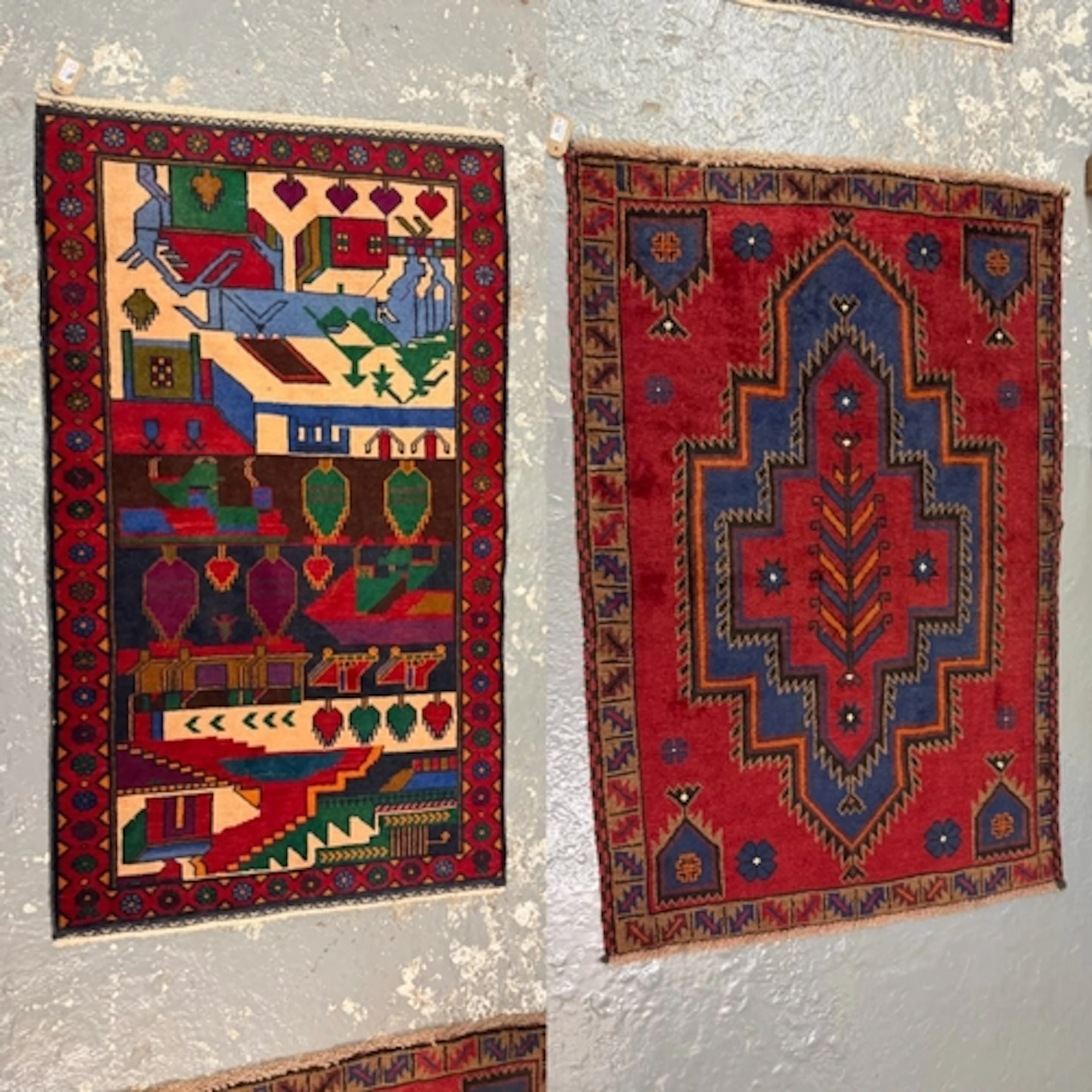 Vintage Afghan Hamadan or Baluchi rug on a deep red ground w...