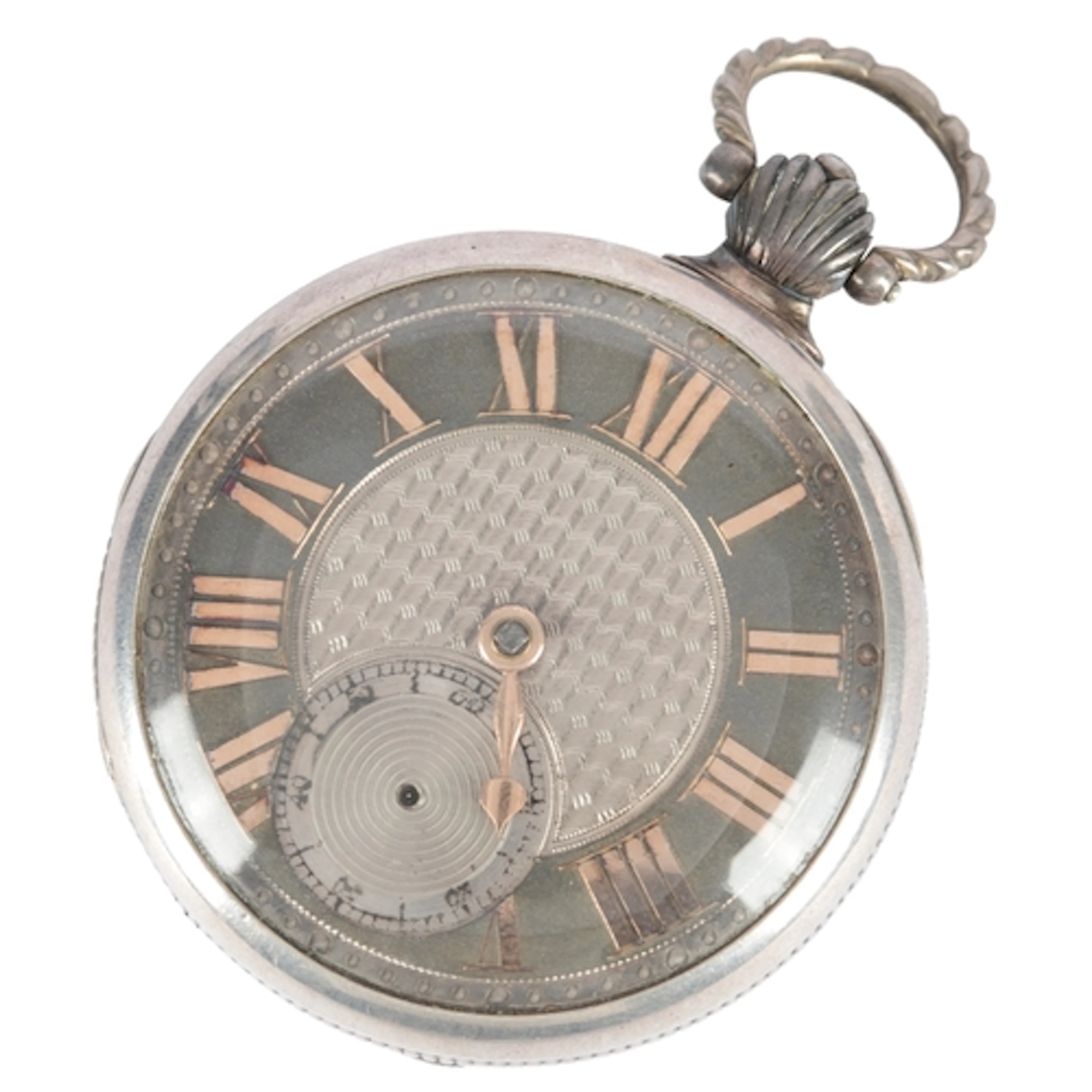 A George III engine turned silver open faced key wind fusee ...