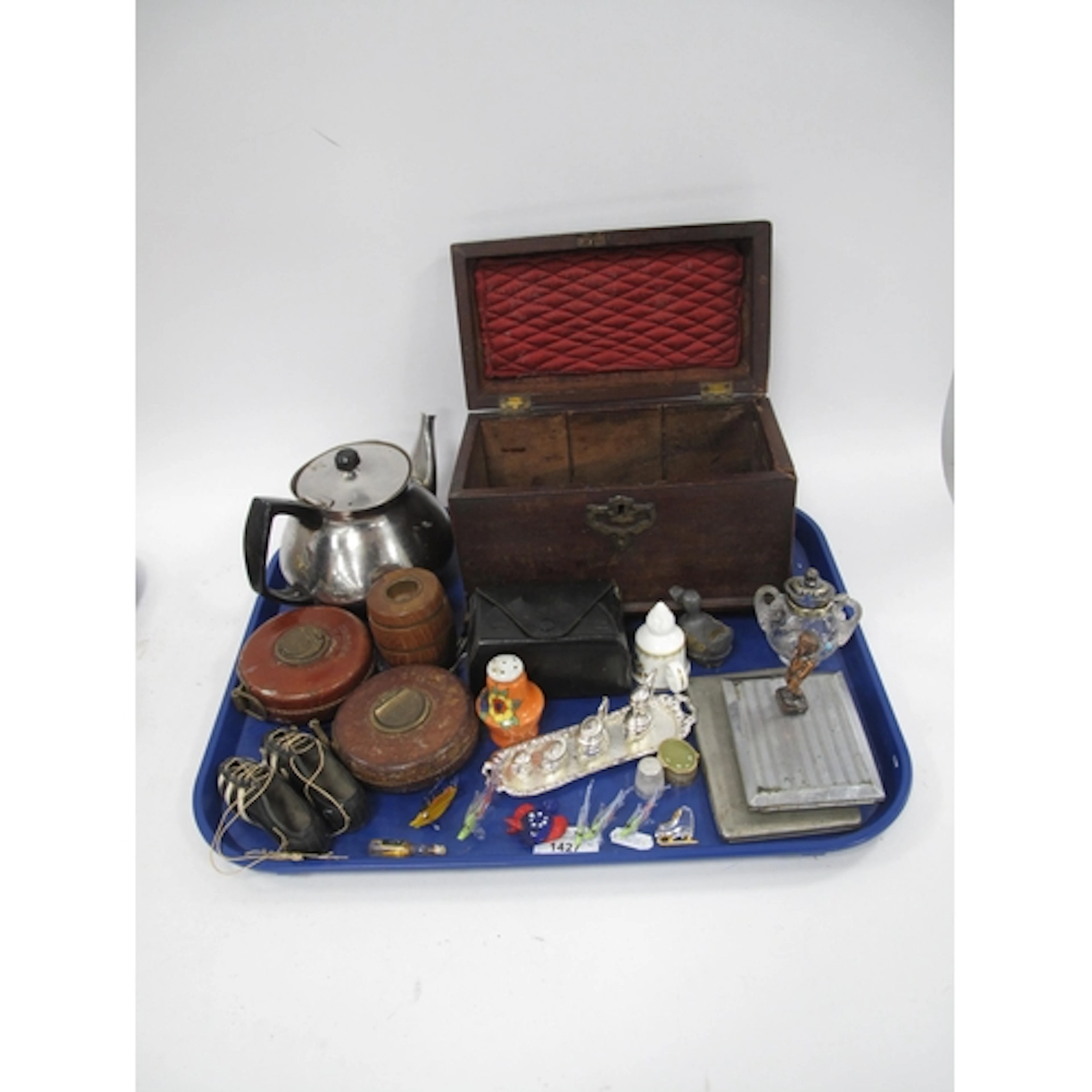 XIX Century Mahogany Tea Caddy (damaged), Chesterman tape me...