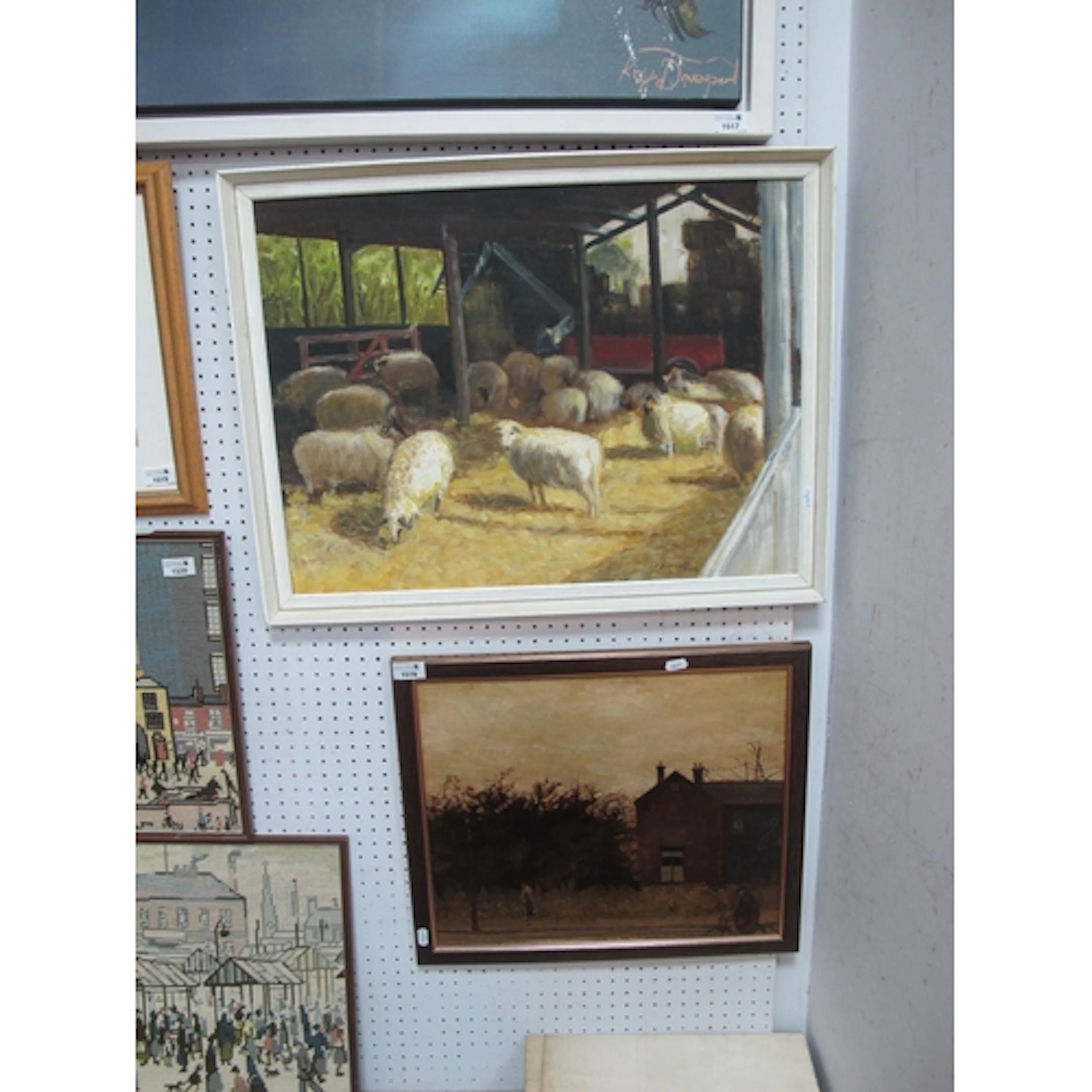 A. Harrinton, Sheep in a Barn, oil on board, signed and date...