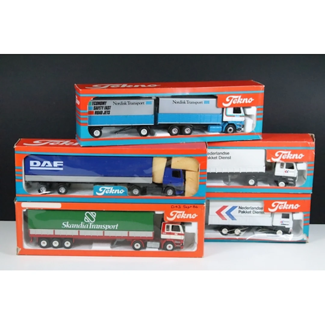 Five boxed 1/50 Tekno diecast haulage models to include Scan...