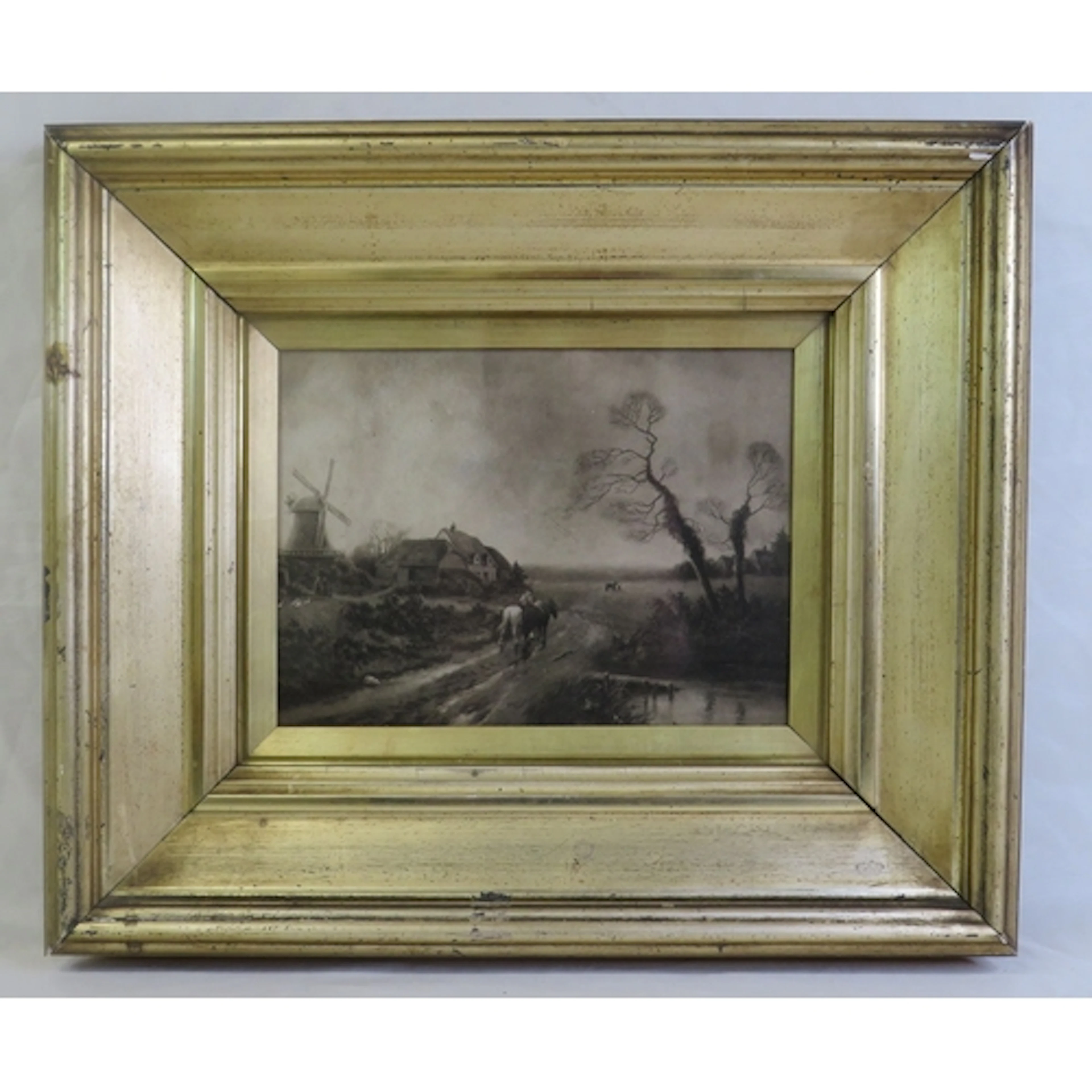 F/g Mezzotint Type Print, rural scene with figures & horses ...