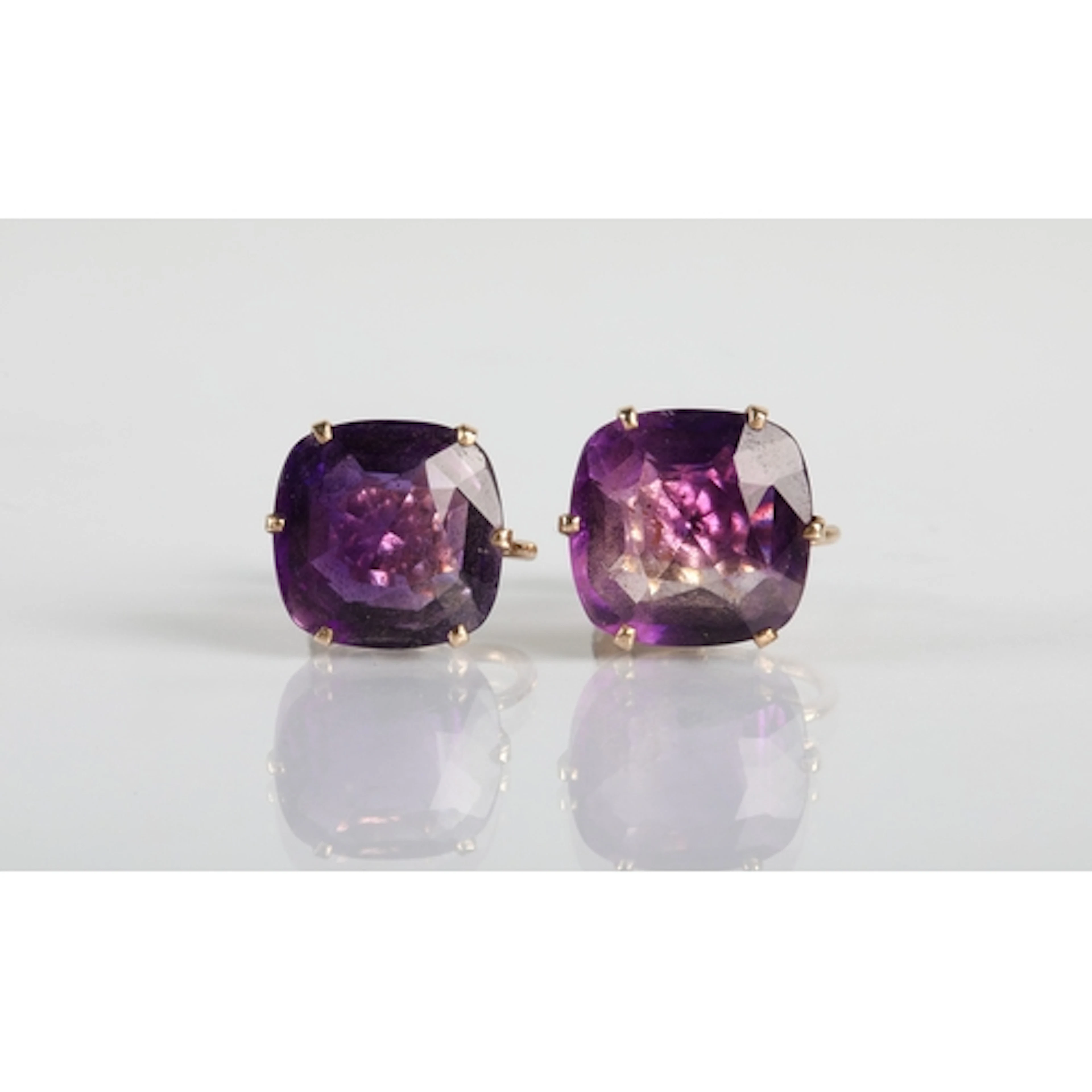 Pair of 9ct gold mounted amethyst earrings