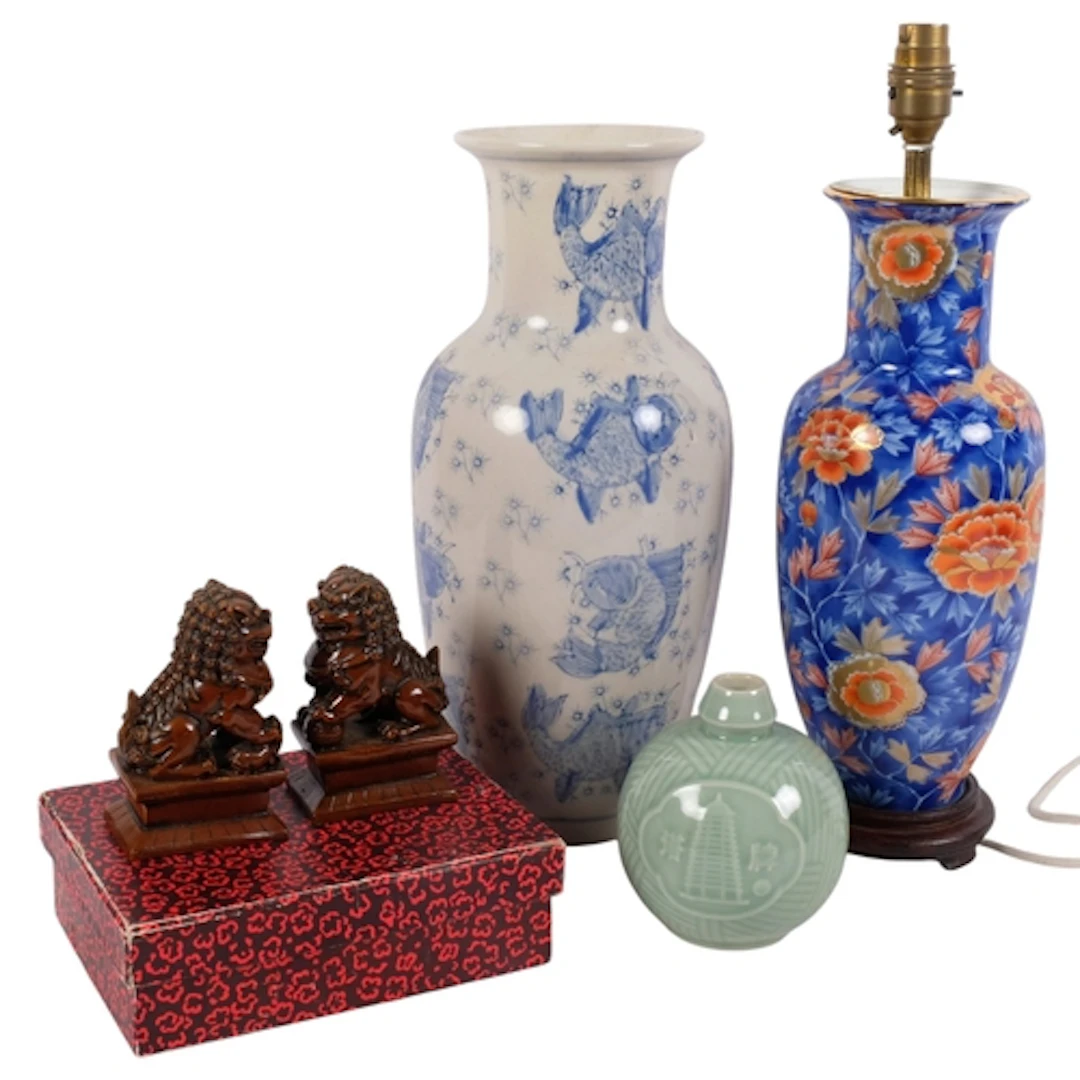 A collection of Oriental items, including a large blue and w...