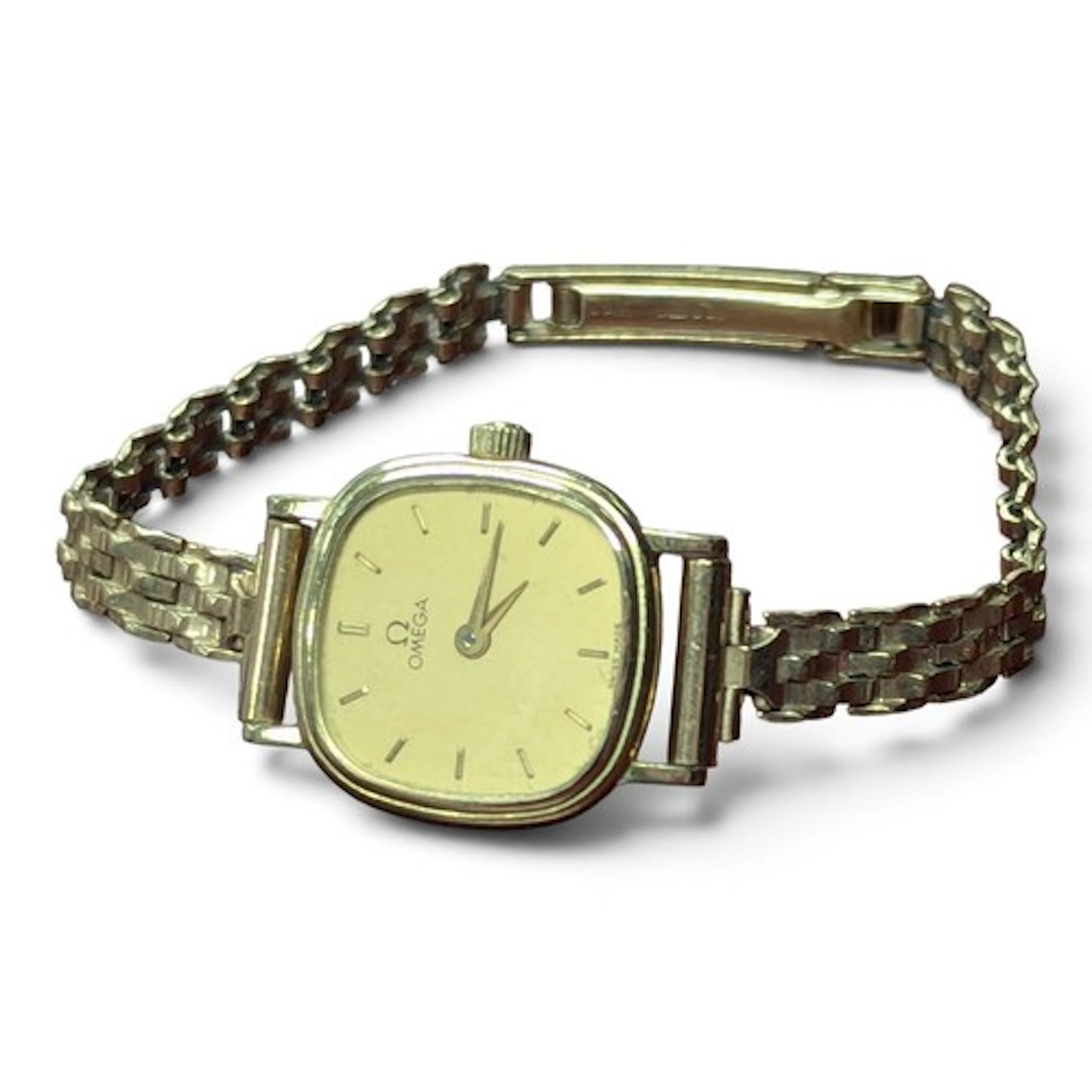 A lady's 9ct gold Omega evening watch, the strap stamped '37...