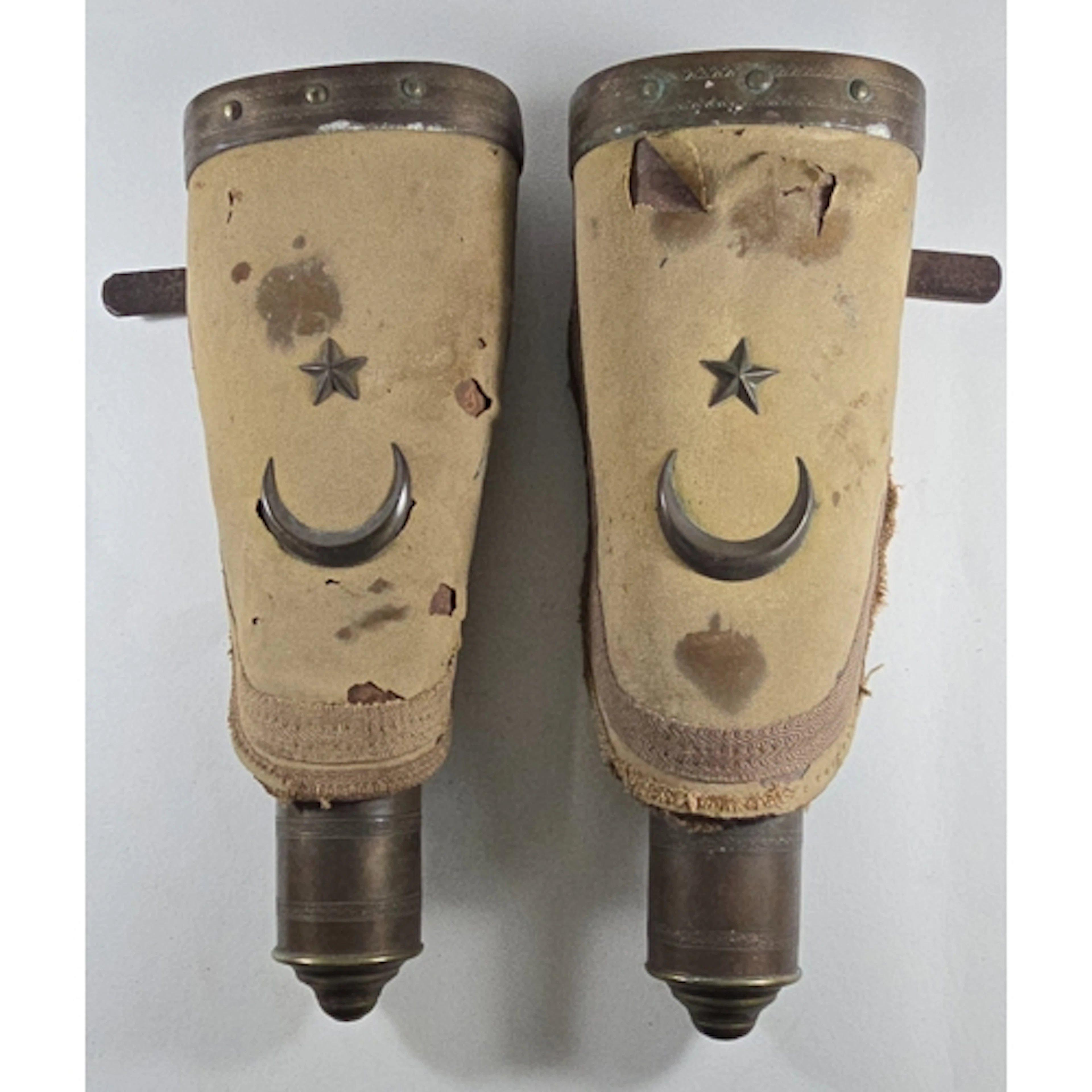 A scarce pair of Ottoman Turkish military open top leather p...