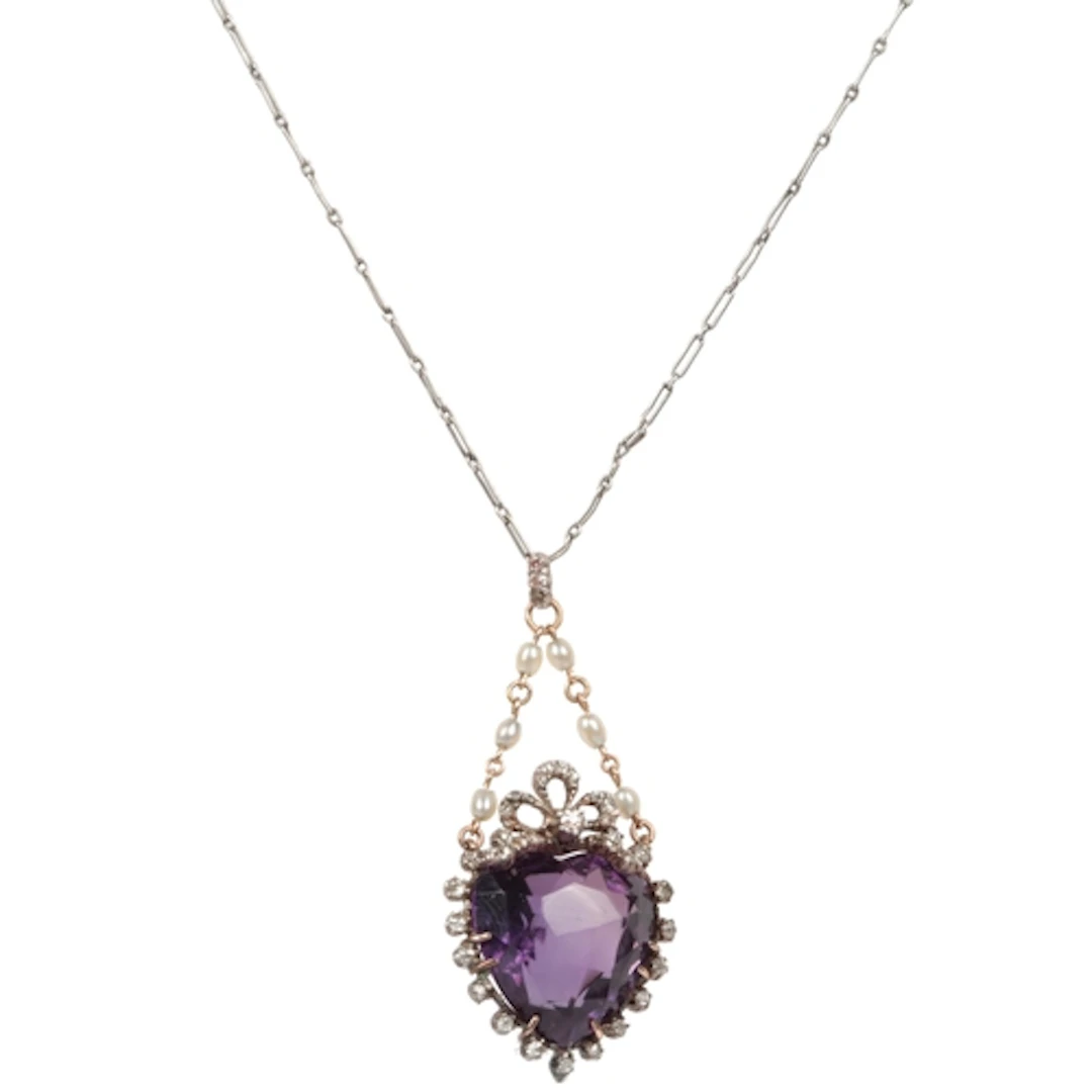 A Victorian amethyst, pearl and diamond pendant, late 19th c...