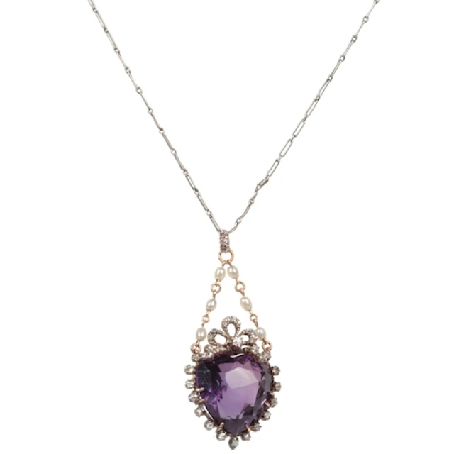 A Victorian amethyst, pearl and diamond pendant, late 19th c...