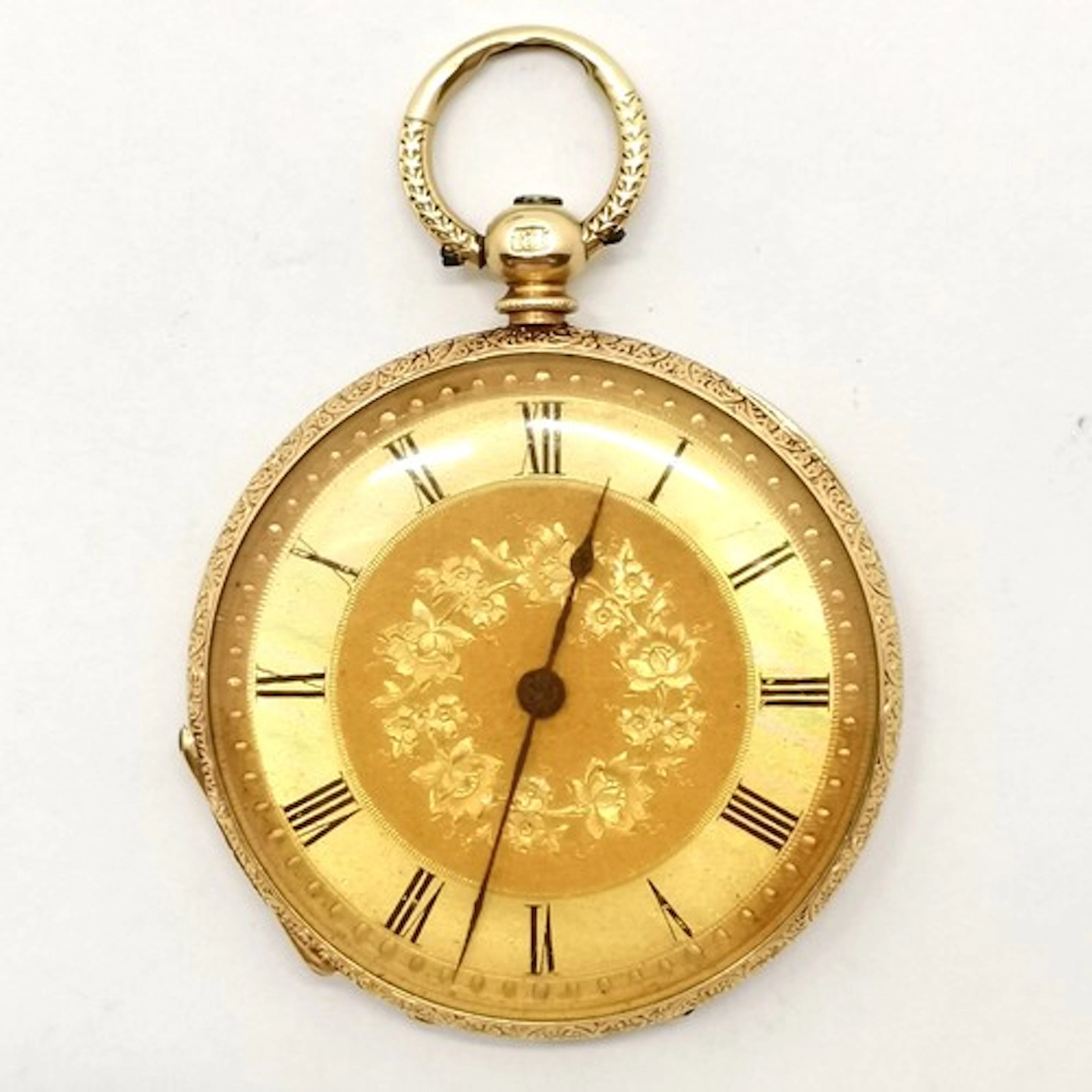 18ct marked gold fob watch examined by Good & Bragg (10 Tham...