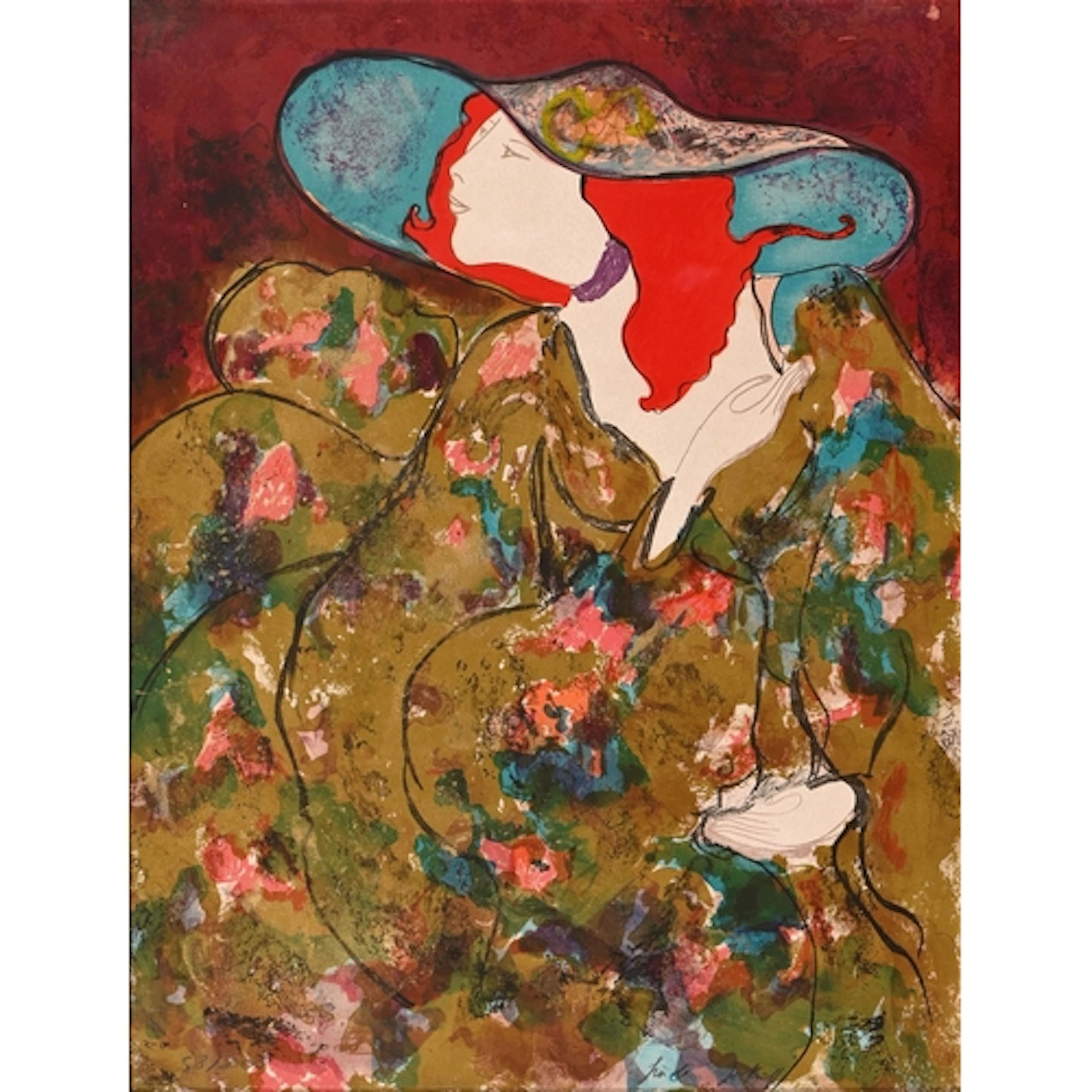 Linda Le Kinff (b. 1949) - Lady with the Purple Cat, signed ...