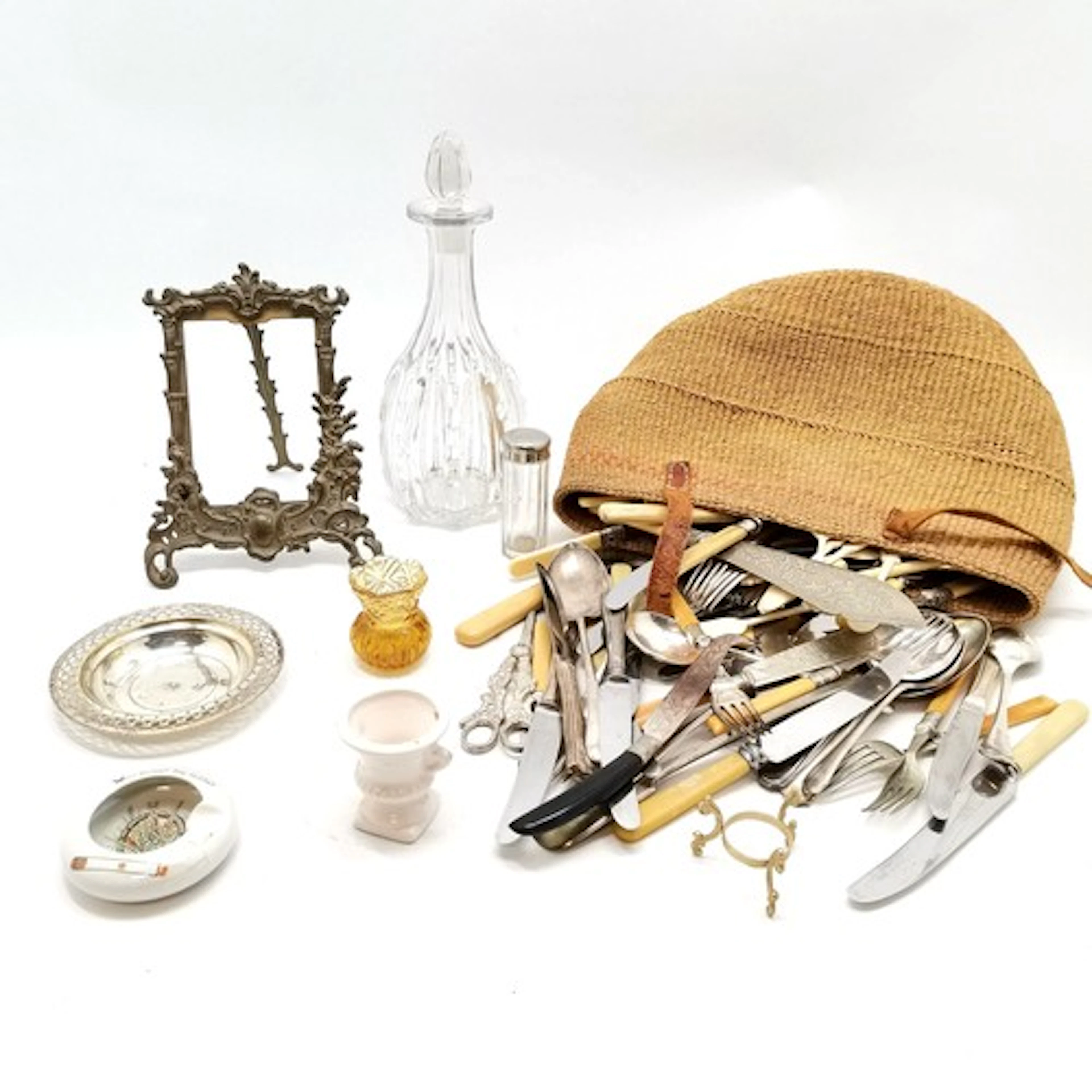 Quantity of silver plated flatware, decanter etc