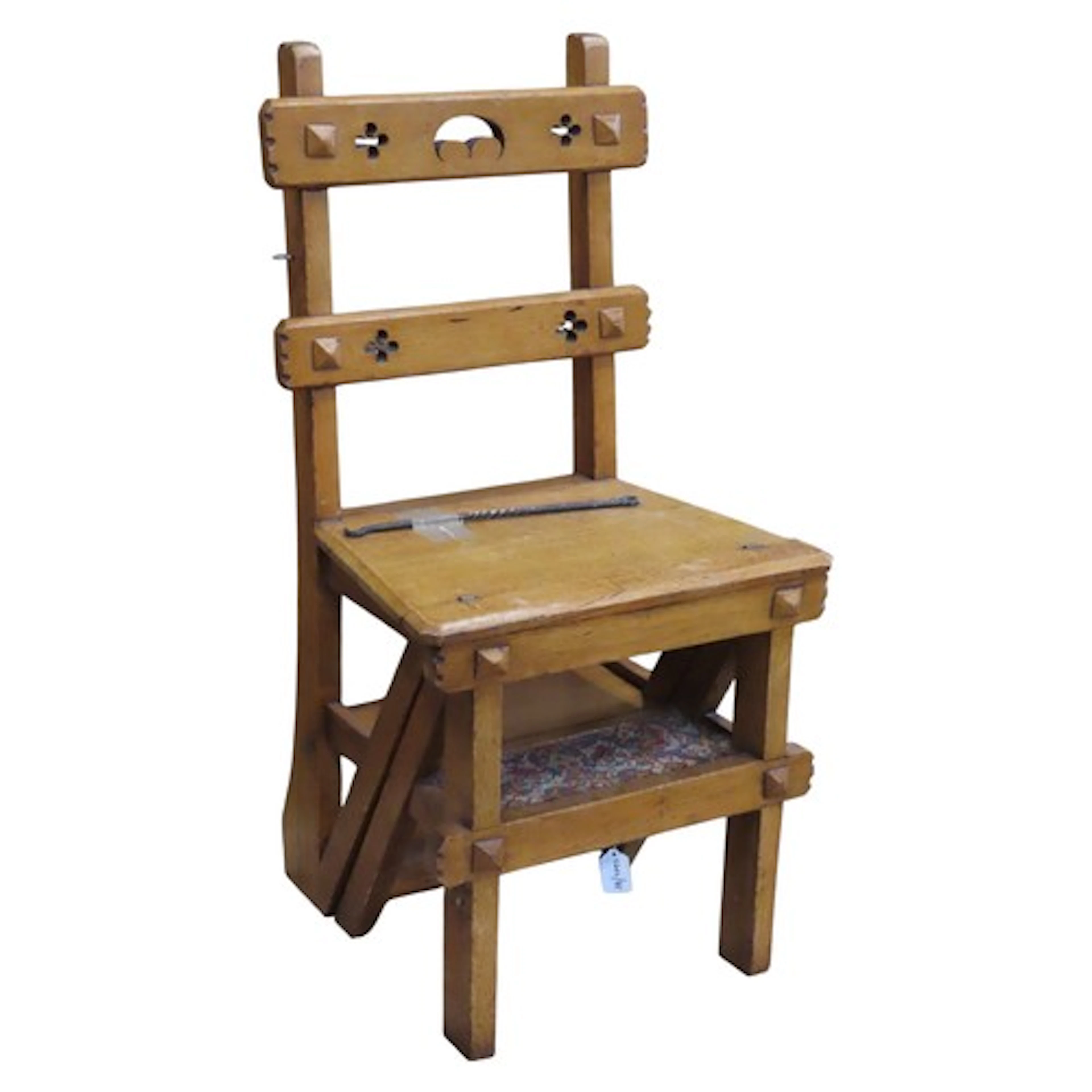 A Victorian light oak metamorphic library chair/steps in the...