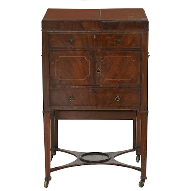 A George III mahogany enclosed gentleman's washstand, the in...