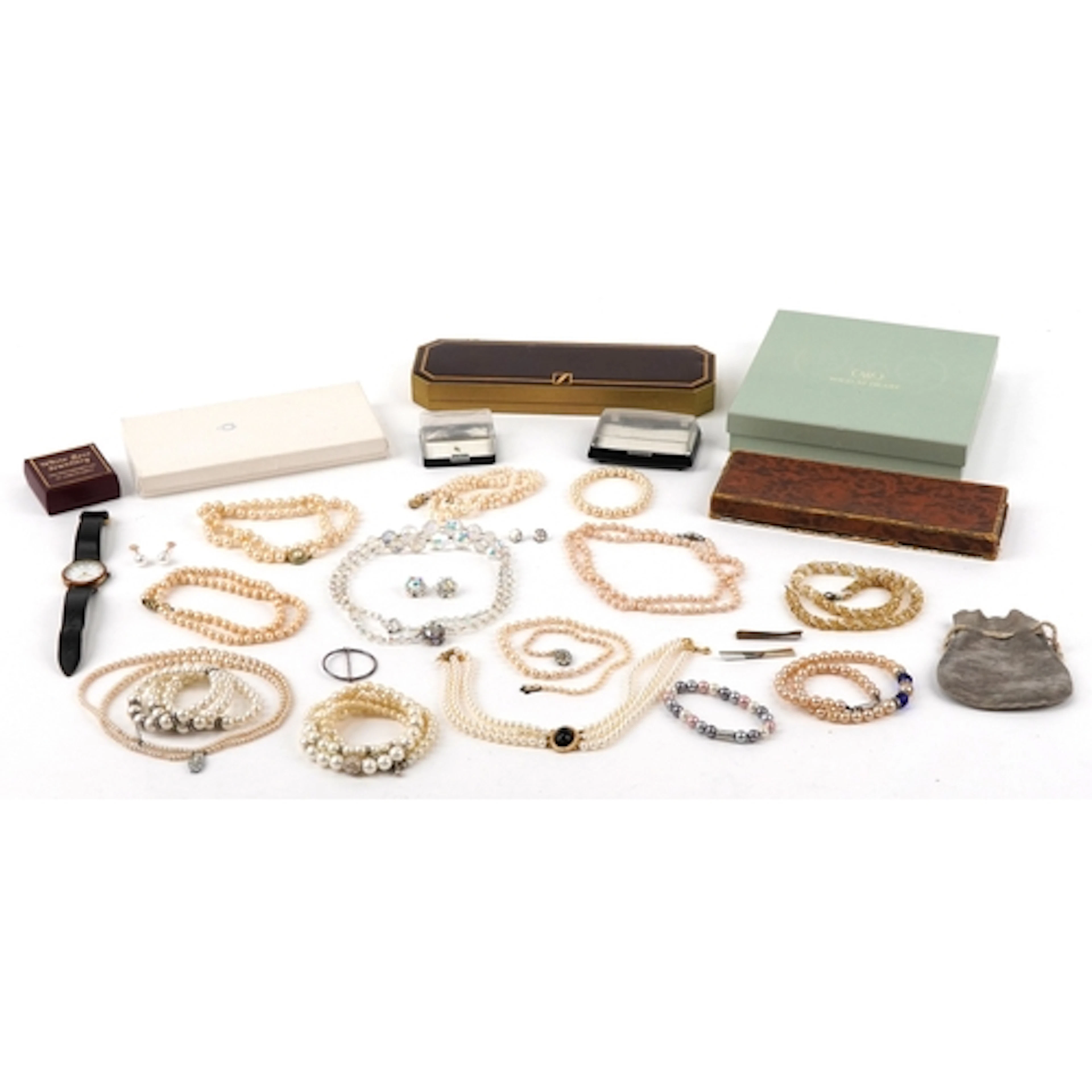 Vintage and later jewellery including a pair of silver and e...