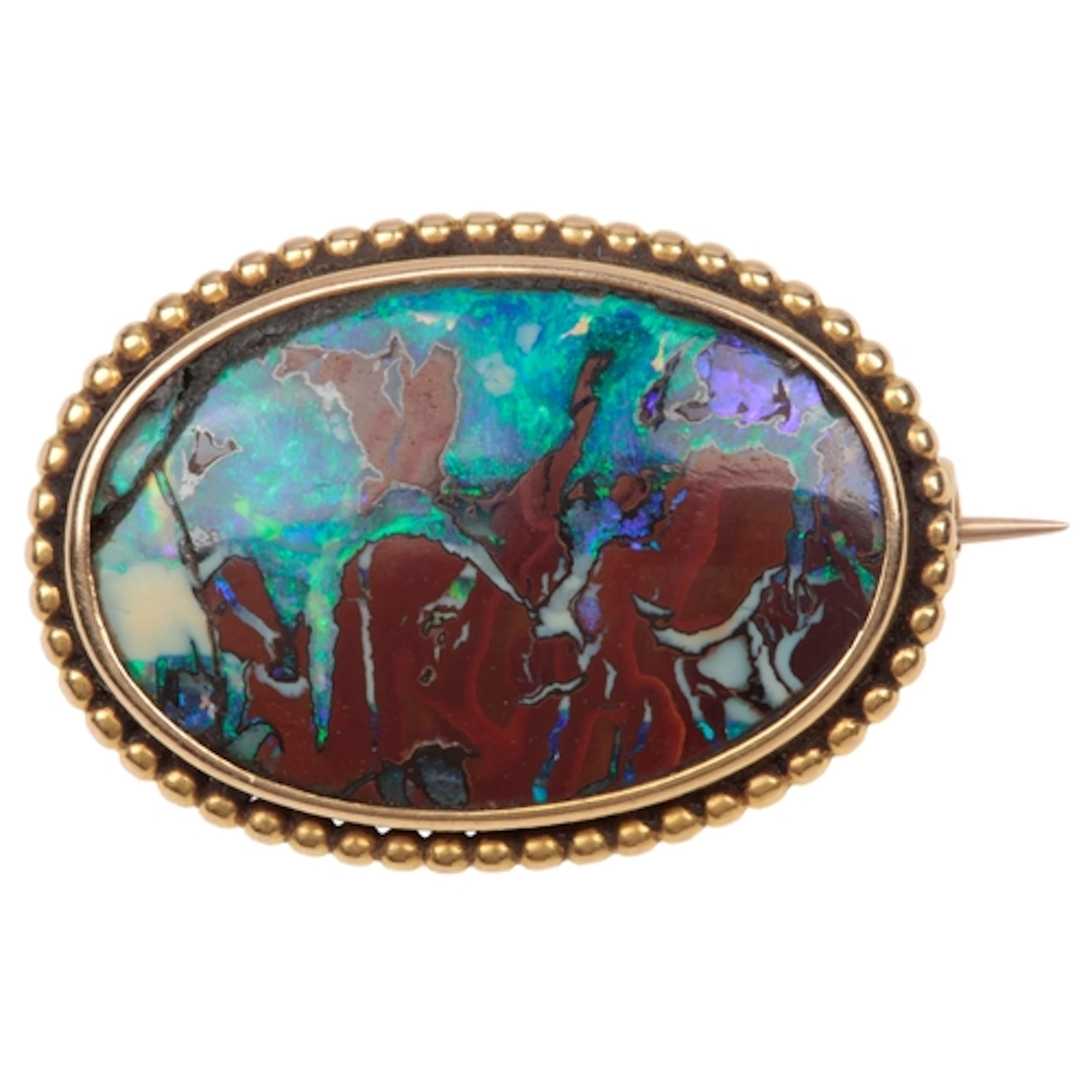 A boulder opal brooch, early 20th century, set with a caboch...