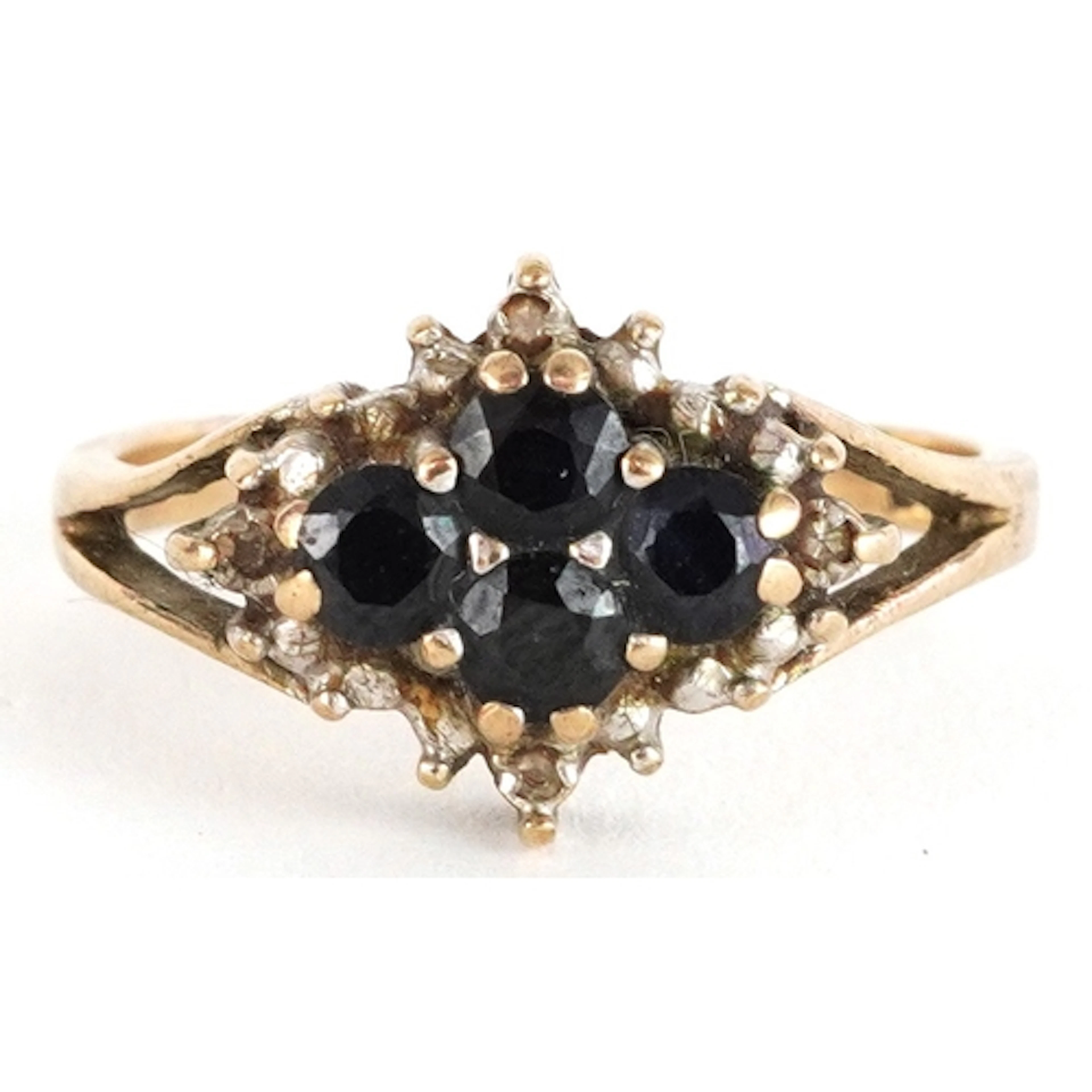9ct gold sapphire and diamond cluster ring, size K, 2.9g.