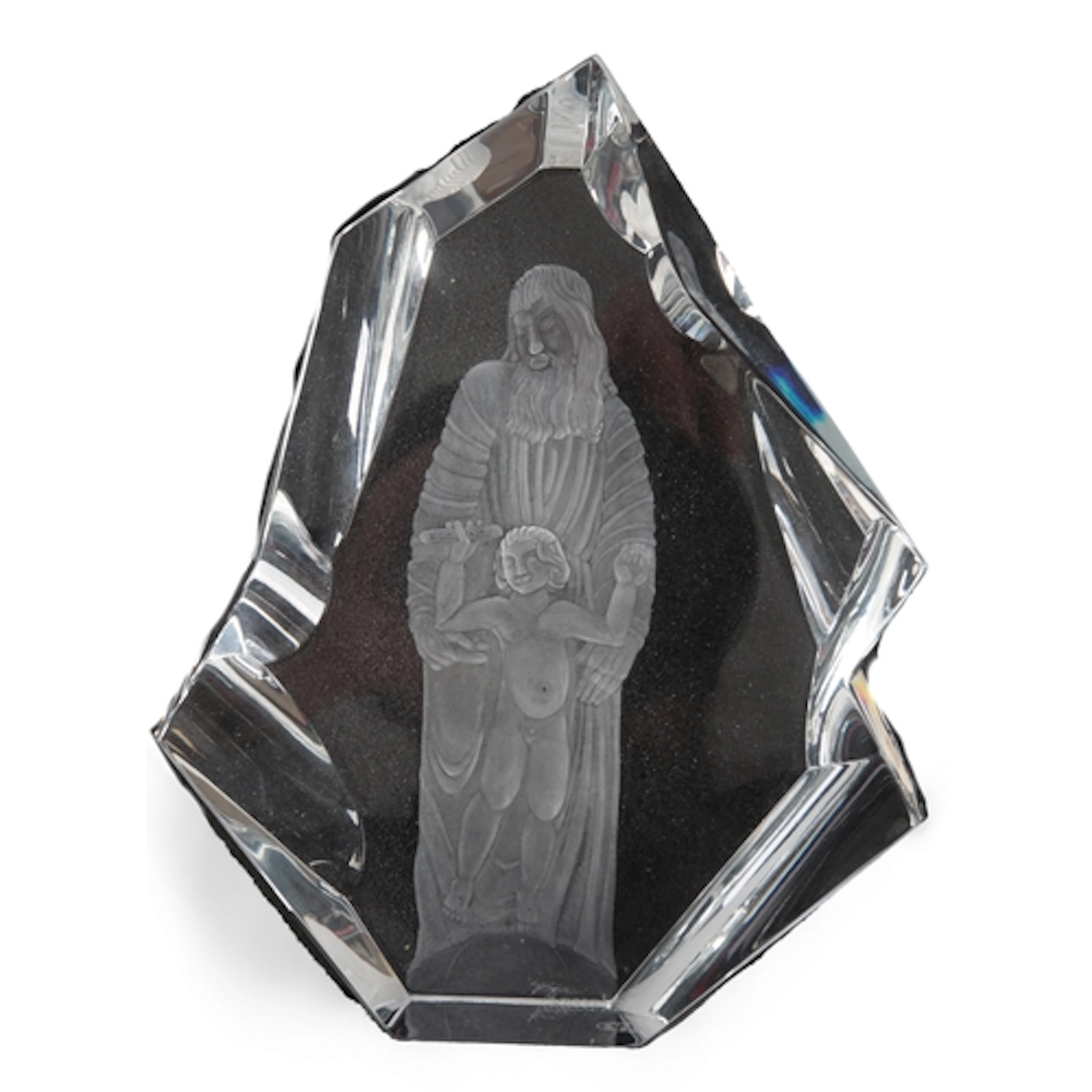 A Baccarat reverse intagio engraved crystal sculpture, depic...
