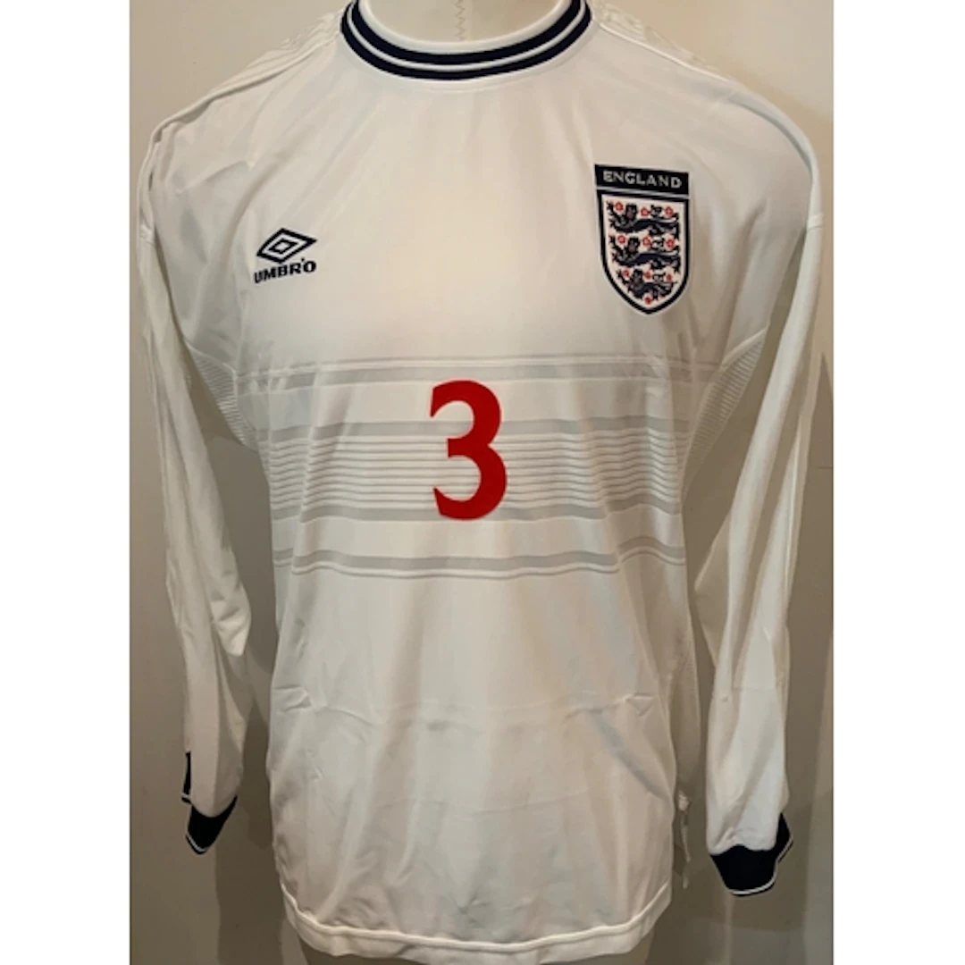 1999 England Gary Neville Match Worn Football Shirt: White h...